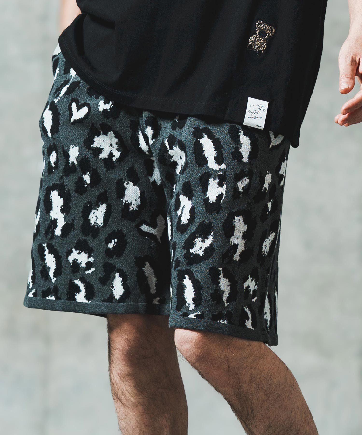 GLIMCLAP mp13550- Illusionism leopard pattern knit shorts ショートパンツ カンビオ パンツ その他のパンツ グレー ブラック ベージュ【送料無料】