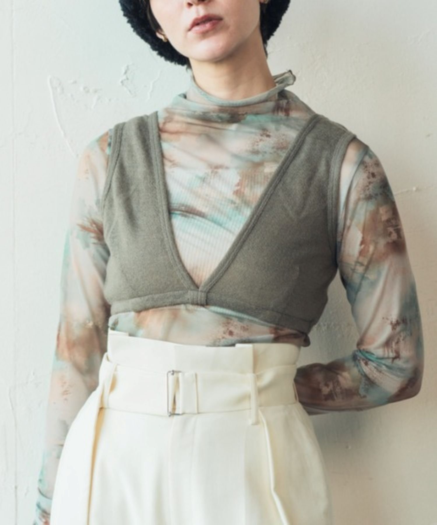 ORIENT MILLINERY WOOL KNIT BUSTIER ｜ ウールニットビスチェ オリエント ミリナリー トップス ニット カーキグリーン ブラック【送料無料】