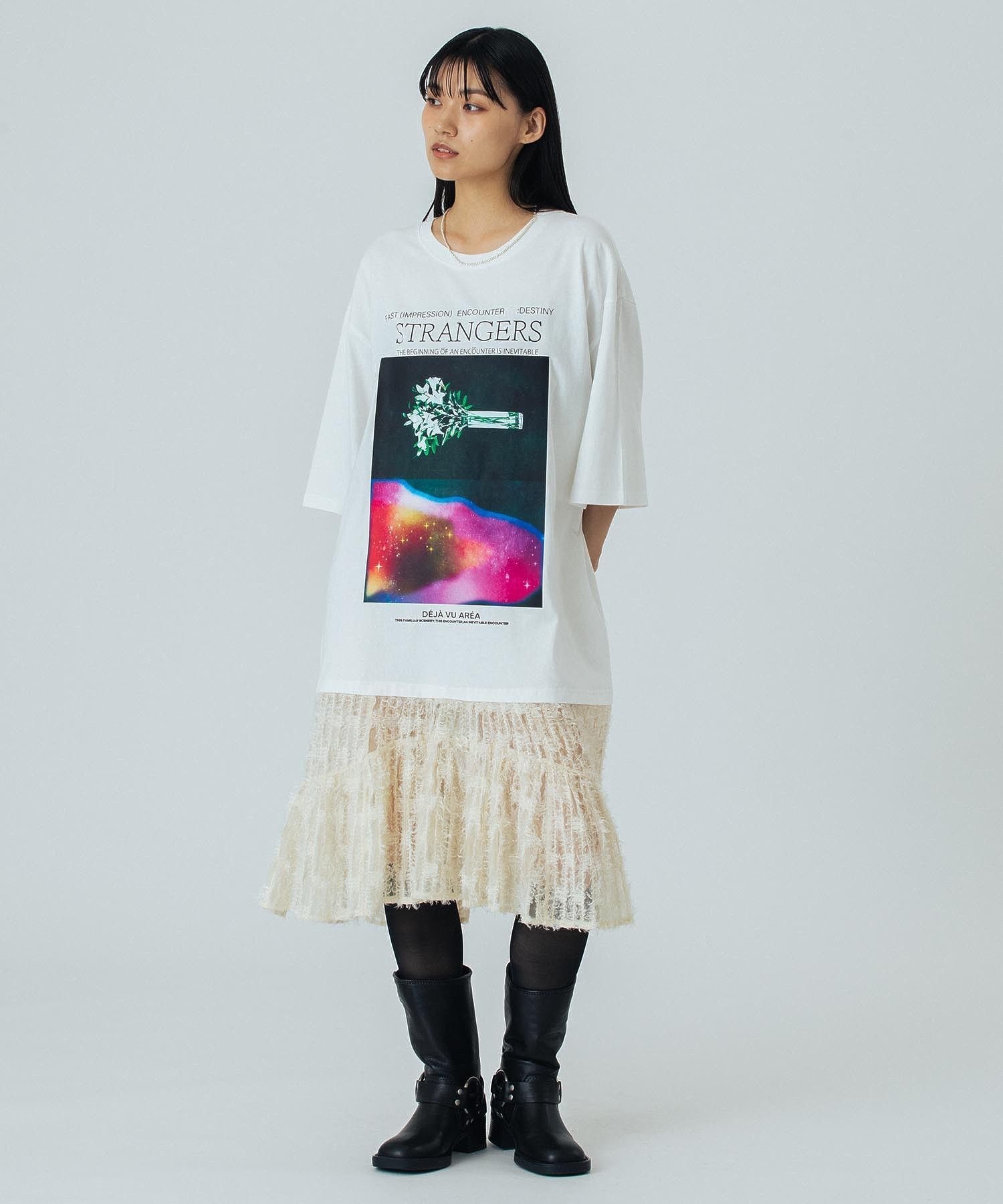 ROSE BUD DOCKING GRAPHIC DRESS ローズバッド ワンピース・ドレス その他のワンピース・ドレス ホワイト ブラック