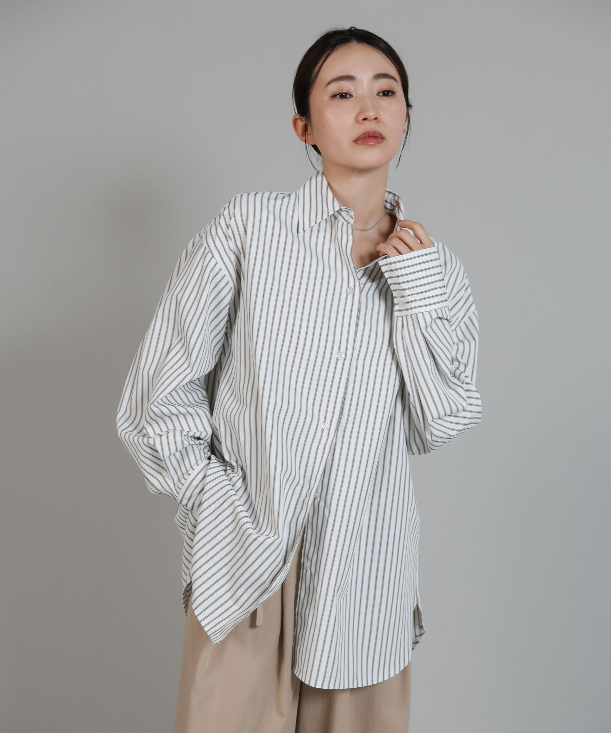 SELECT MOCA 【Et】2Way Striped Oversized Blouse セレクトモカ トップス シャツ・ブラウス