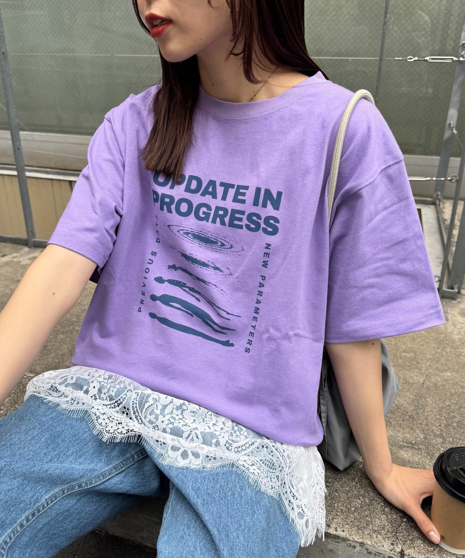 宇宙人Tシャツ チャオパニックティピー トップス カットソー・Tシャツ グレー パープル ホワイト イエロー