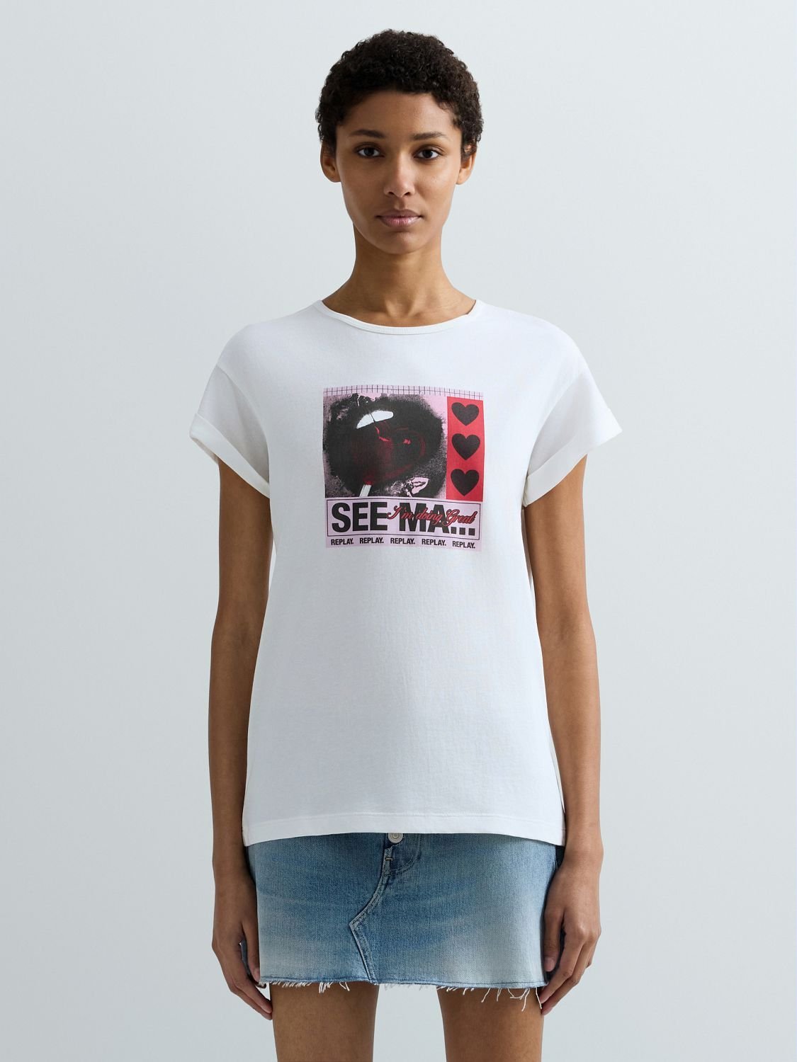 【SALE／30%OFF】REPLAY コットンジャージーPOP ART Tシャツ リプレイ トップス カットソー・Tシャツ ピンク ホワイト【送料無料】