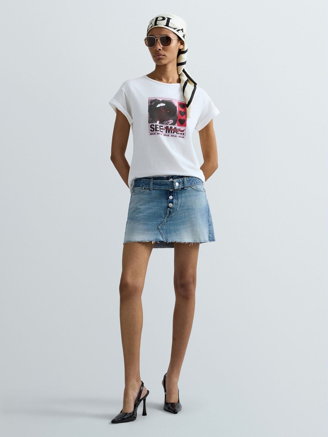 コットンジャージーPOP ART Tシャツ リプレイ トップス カットソー・Tシャツ ピンク ホワイト