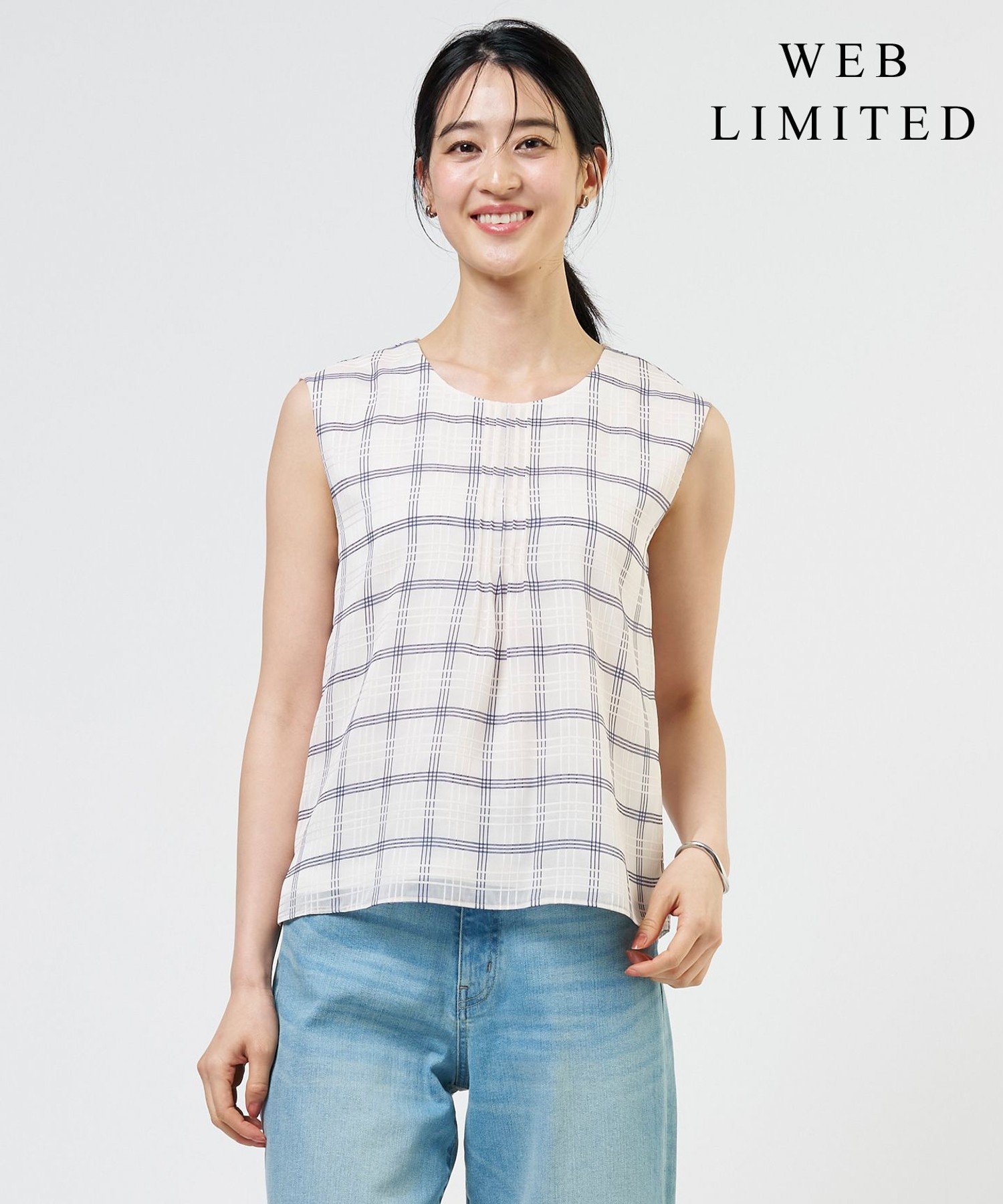J.PRESS 【WEB限定】シアーチェック ノースリーブ カットソー ジェイプレス トップス カットソー・Tシャツ ブラック ホワイト