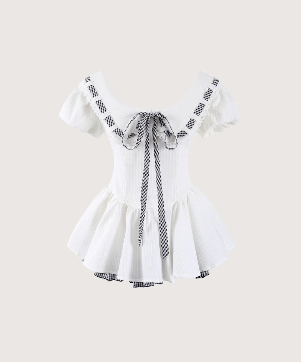 LA POMME petit Doll Collar Check Flare Dress ラポミ・プチ ワンピース・ドレス ワンピース ホワイト【送料無料】