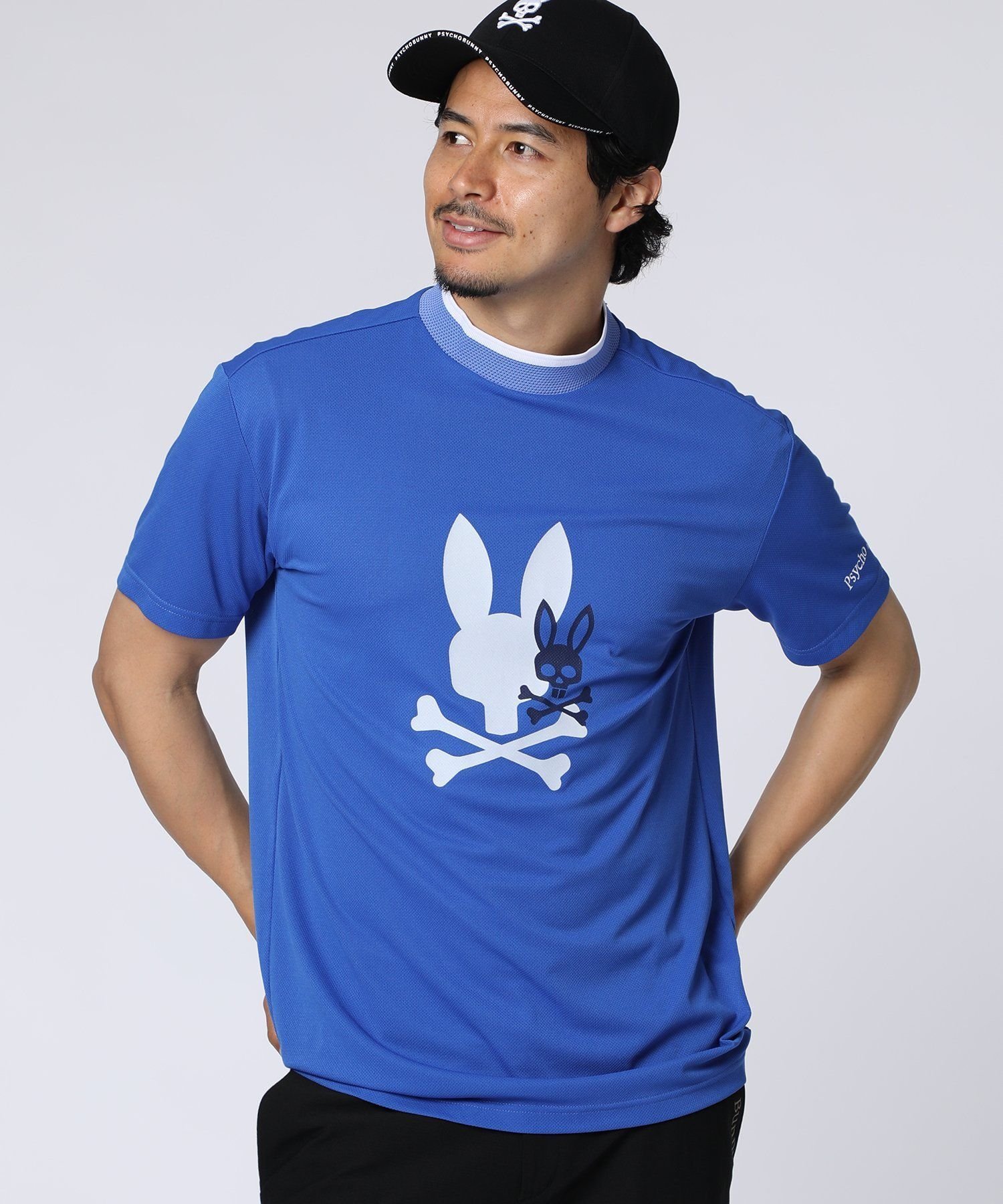Psycho Bunny [GOLF]吸水速乾 フロッキープリント モックネックTシャツ サイコバニー トップス カットソー・Tシャツ ブラック ブルー【送料無料】