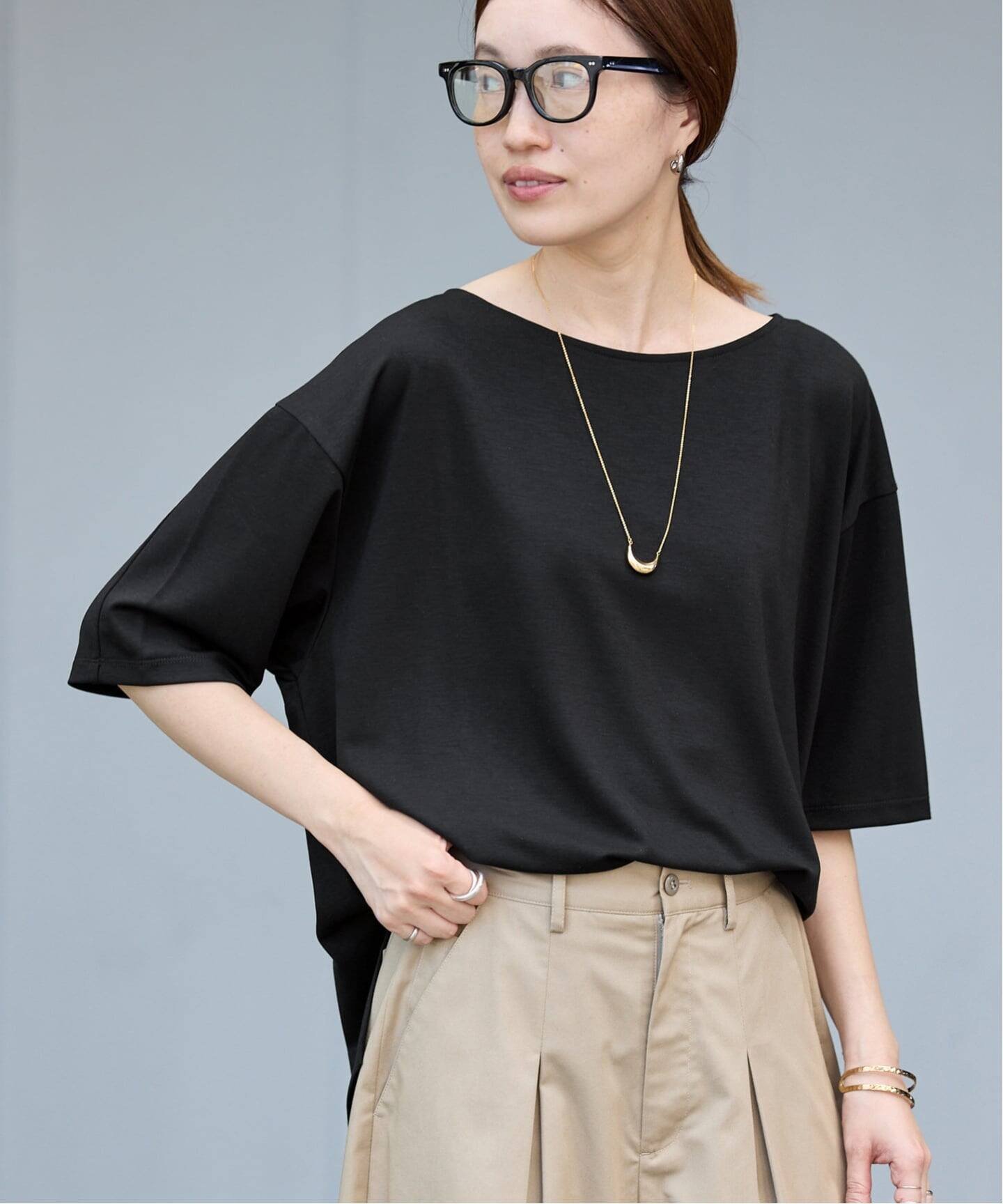 SLOBE IENA 《接触冷感》スリットカットソー スローブ イエナ トップス カットソー・Tシャツ ブラウン ホワイト ブラック