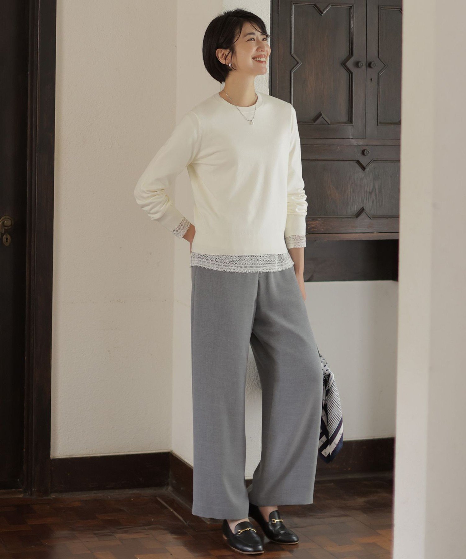 J.PRESS LADIES L 【セットアップ対応】MELANGE ライトツイル イージー パンツ ジェイプレス パンツ その他のパンツ