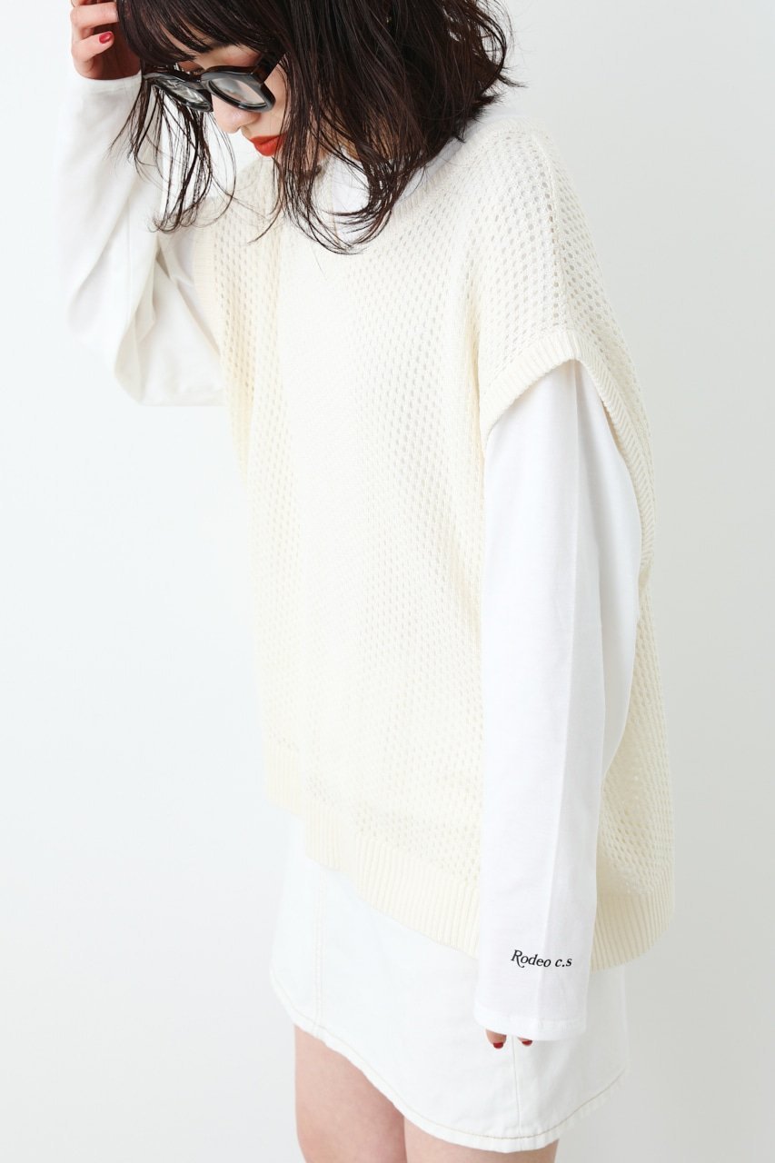 【SALE／40%OFF】RODEO CROWNS WIDE BOWL メッシュニットベスト L/S TEE SET ロデオクラウンズワイドボウル トップス ニット ホワイト ブラック グリーンのサムネイル