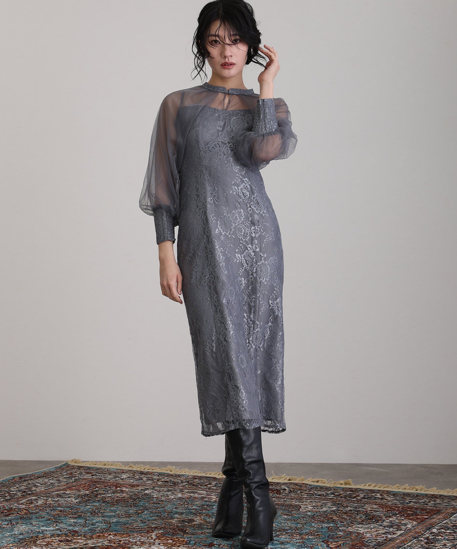【SALE/20%OFF】PourVous チュール*刺繍タイト結婚式オケージョンドレス同窓会パーティードレスお呼ばれ プールヴー ワンピース・ドレス ドレス ブラウン ホワイト ブラック ネイビー【送料無料】