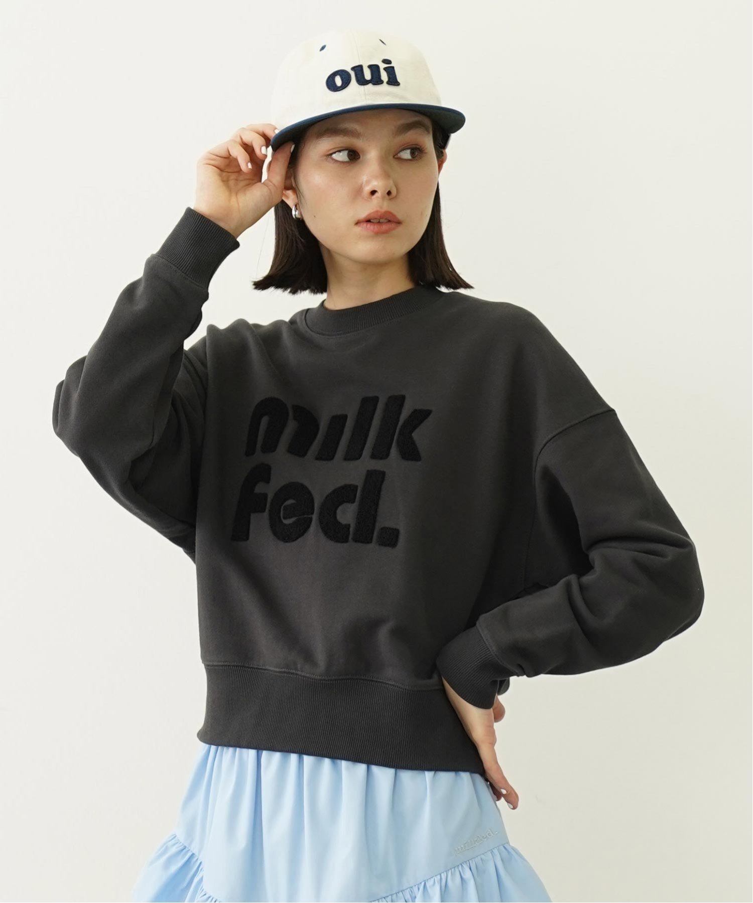 MILKFED. CUT-OUT LOGO SHORT SWEAT TOP MILKFED. ミルクフェド トップス スウェット・トレーナー ホワイト パープル グレー【送料無料】