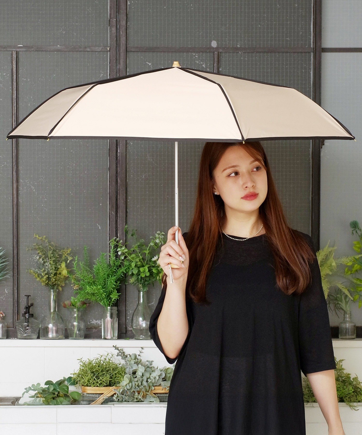 ADPOSION 【日傘 晴雨兼用】sun shade piping mini 50cm テットオム ファッション雑貨 折りたたみ傘 ブラック ベージュ