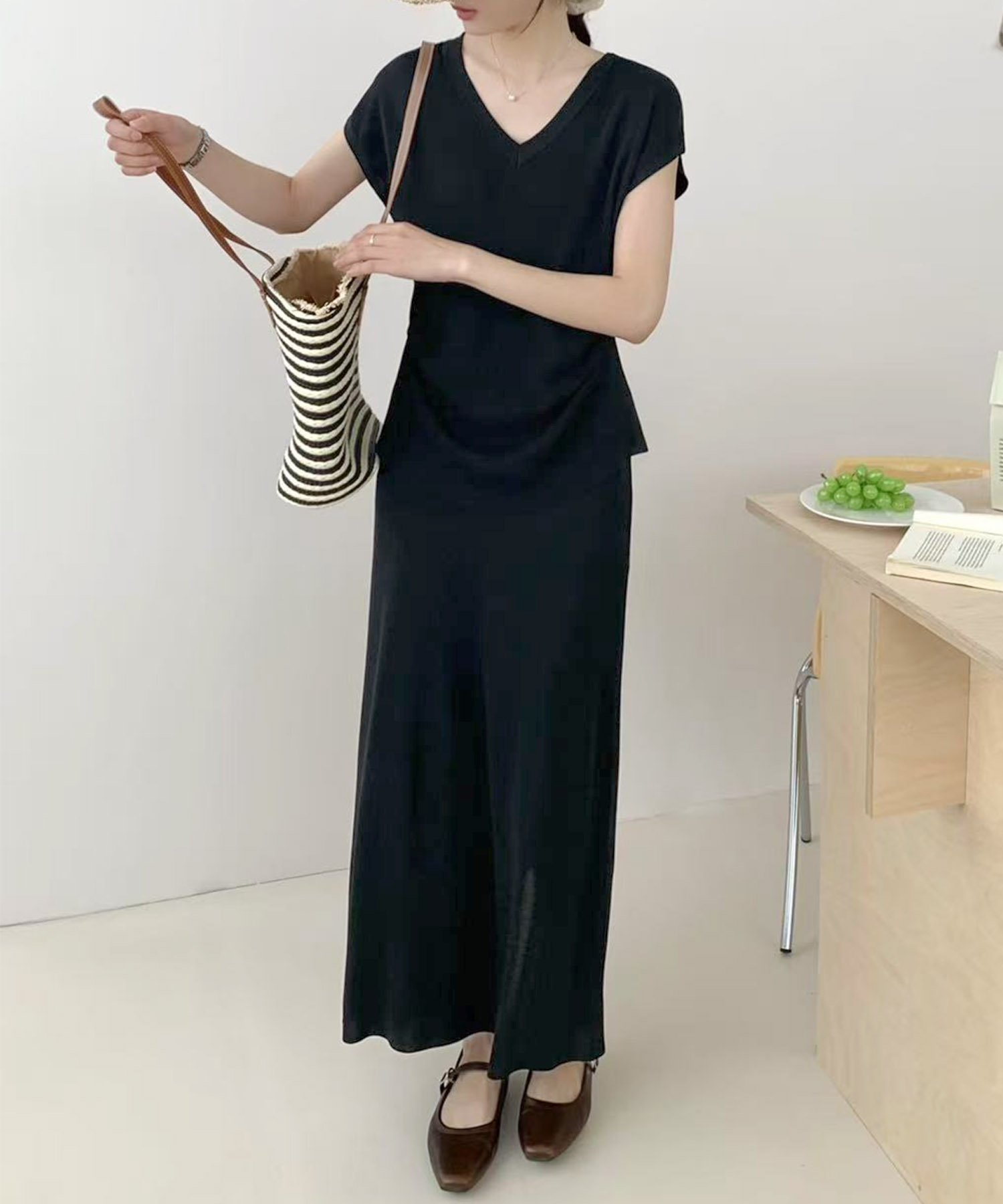 【BANICO】フロントタック セットアップ アイモハ トップス カットソー・Tシャツ ベージュ イエロー ブラック