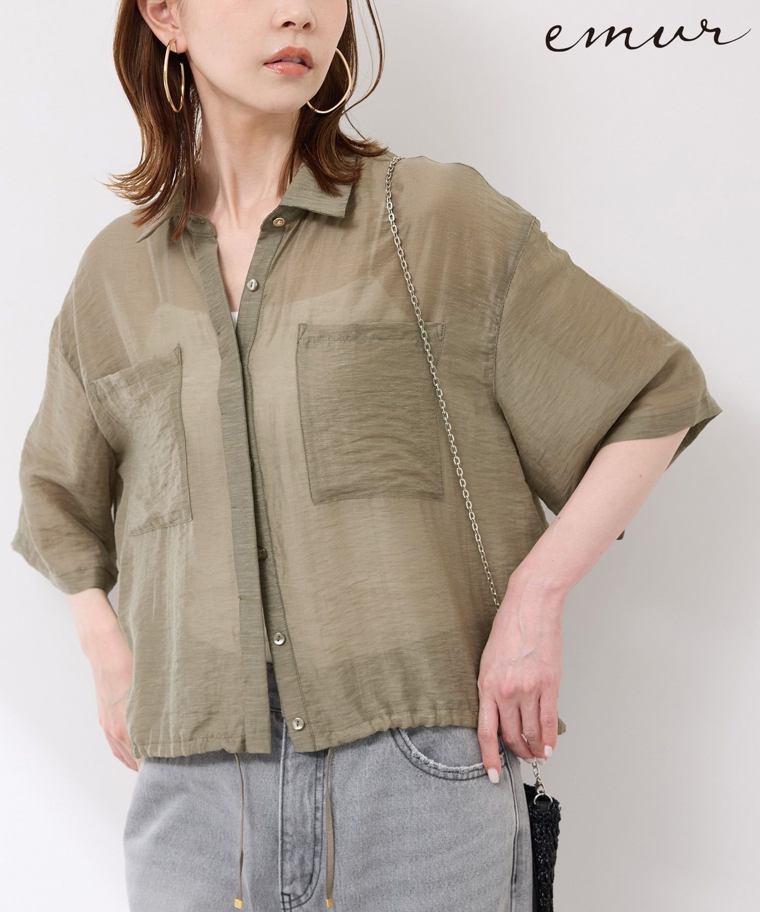 ROPE' PICNIC 【emur/エミュール】シアーリネンタンブラーシャツ ロペピクニック トップス シャツ・ブラウス カーキグリーン ホワイト ブラック【送料無料】のサムネイル