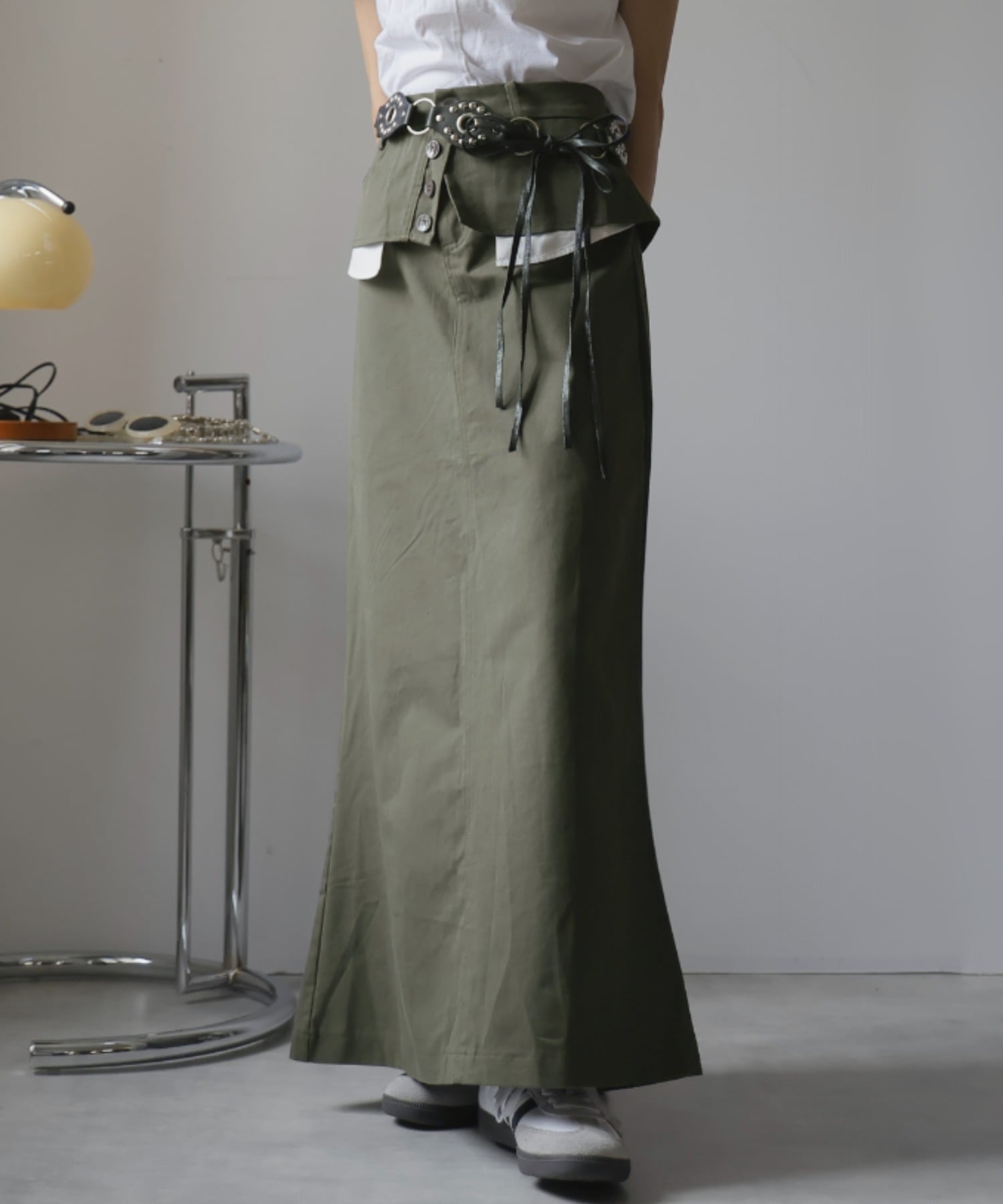 【SALE／15%OFF】Girly Doll Girly Doll/ウエストデザインロングスカート ドゥーラ ドゥーラ スカート ロング・マキシスカート カーキグリーン ベージュ【送料無料】