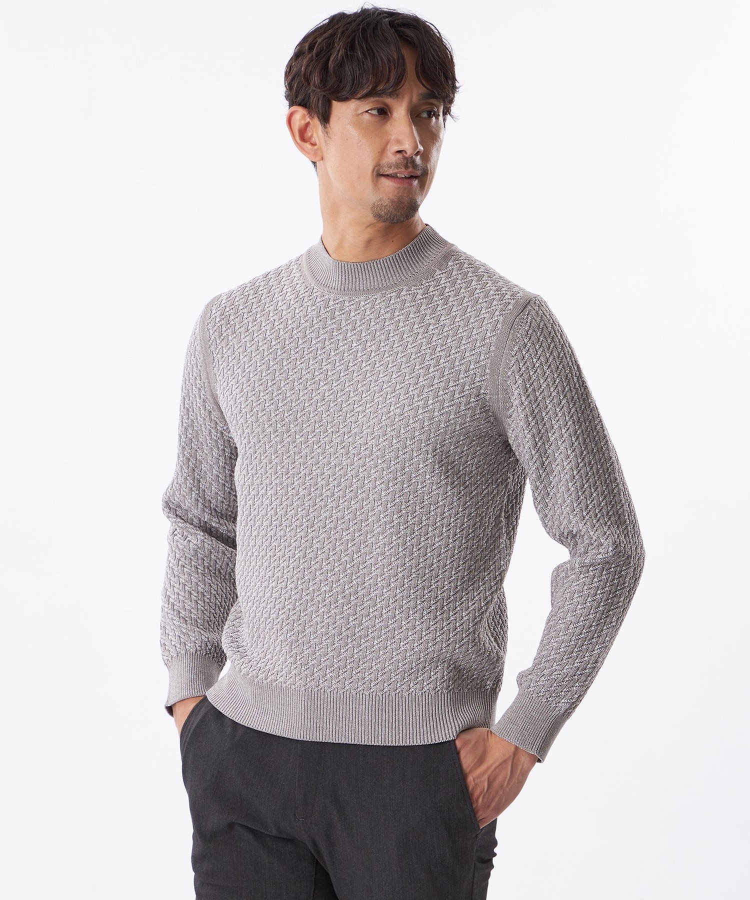 EPOCA UOMO ミックスモックネックニット エポカ トップス ニット ブラック グレー【送料無料】