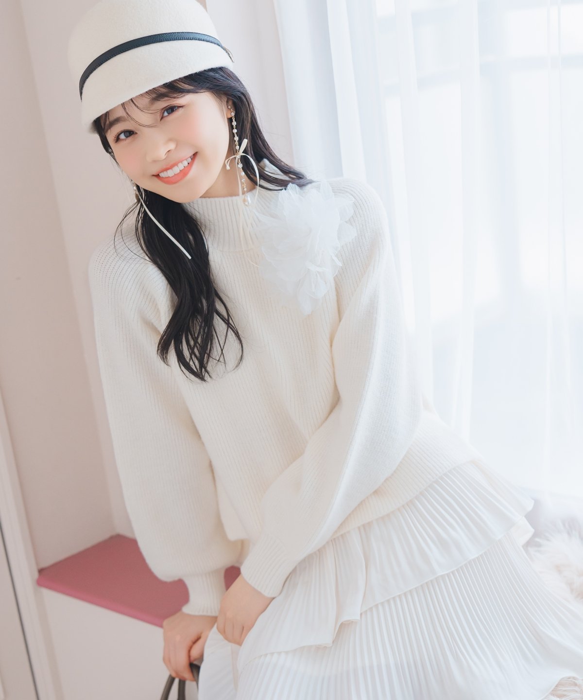 WILLSELECTION 【11/13(thu)10時発売】フラワーモチーフボトルネックニット ウィルセレクション トップス ニット グリーン ホワイト【送料無料】