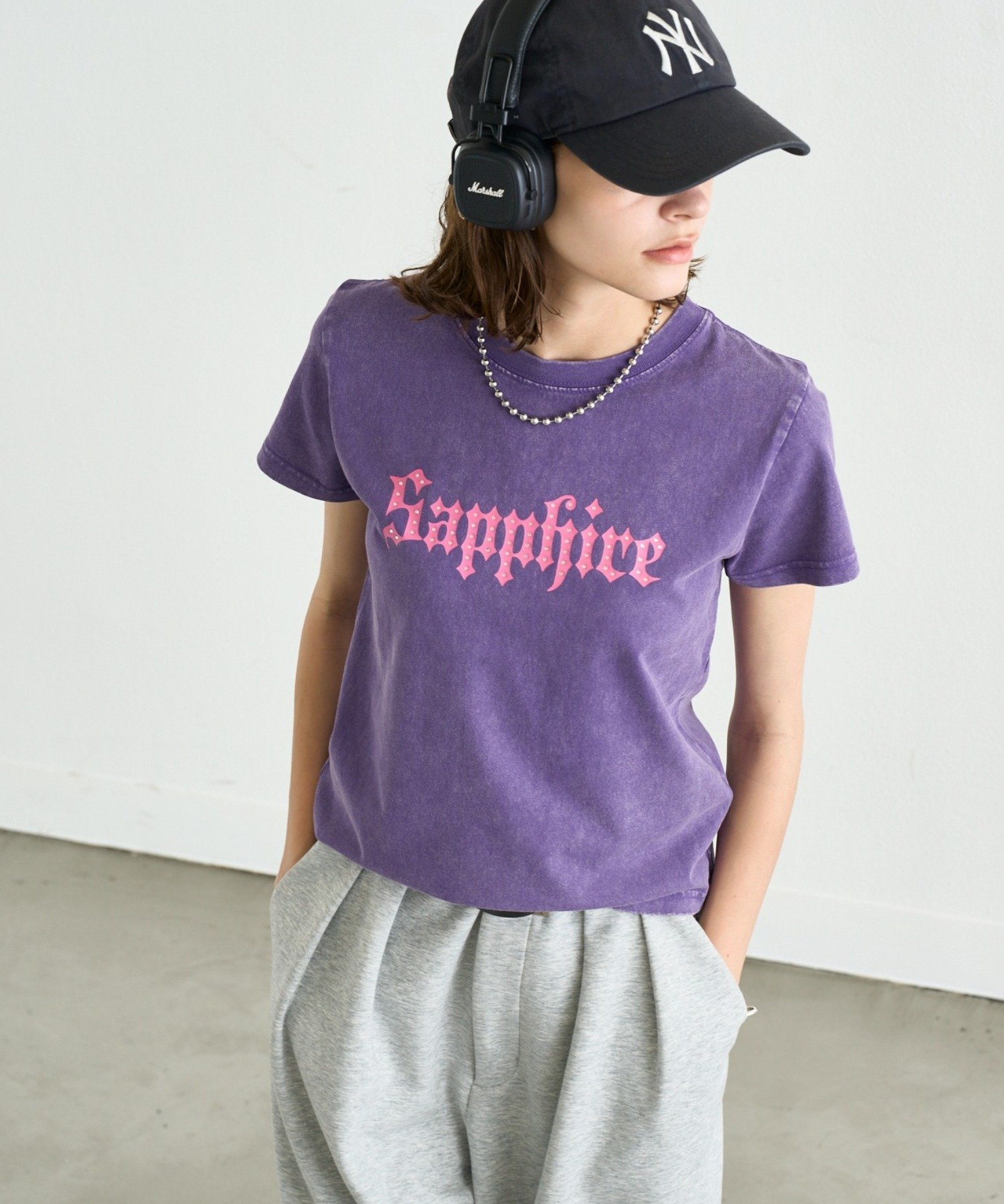 【WEB限定】SAPPFIREキラキラストーンTシャツ チャオパニックティピー トップス カットソー・Tシャツ パープル ブラック ブルー