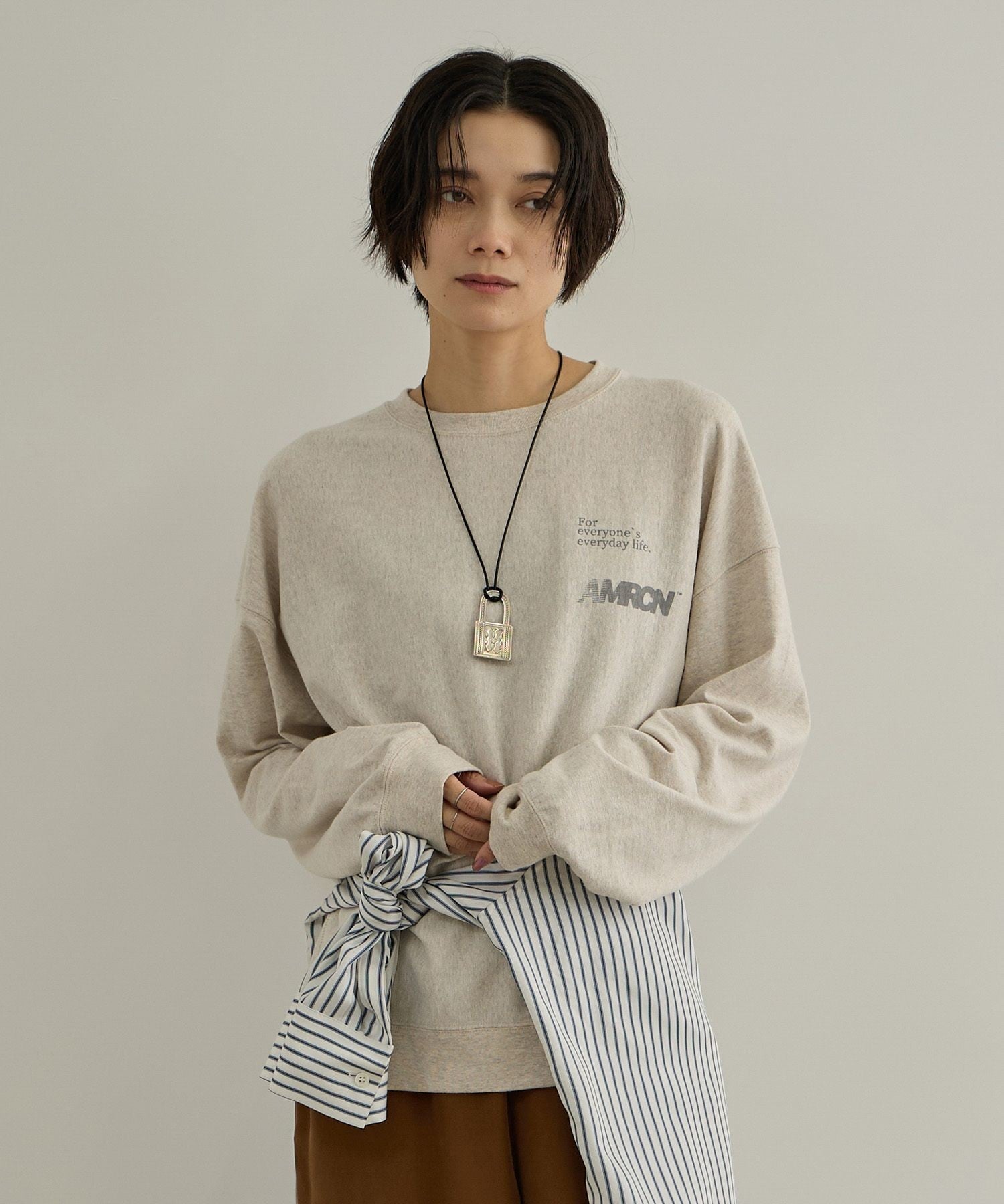 SALON adam et rope' 【Americana(アメリカーナ)】リバースウィーブ L/S T /ロングスリーブTシャツ サロン アダム エ ロペ トップス カットソー・Tシャツ ブラウン ベージュ