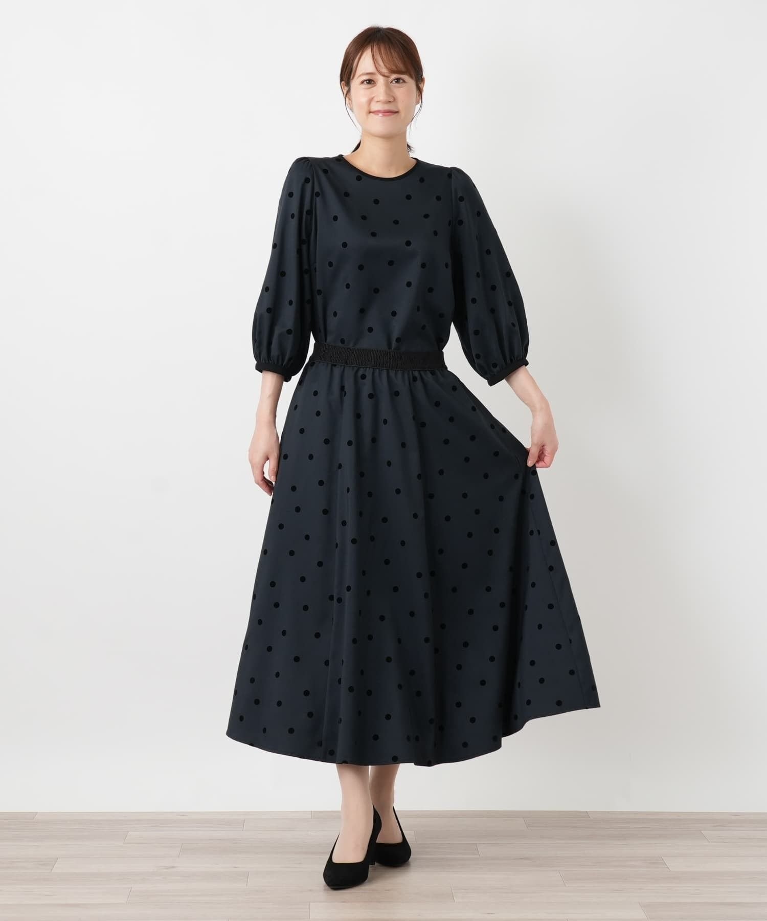 Leilian ドット柄バルーンスリーブブラウス【Leilian WHITE LABEL】 レリアン トップス シャツ・ブラウス ブラウン ネイビー