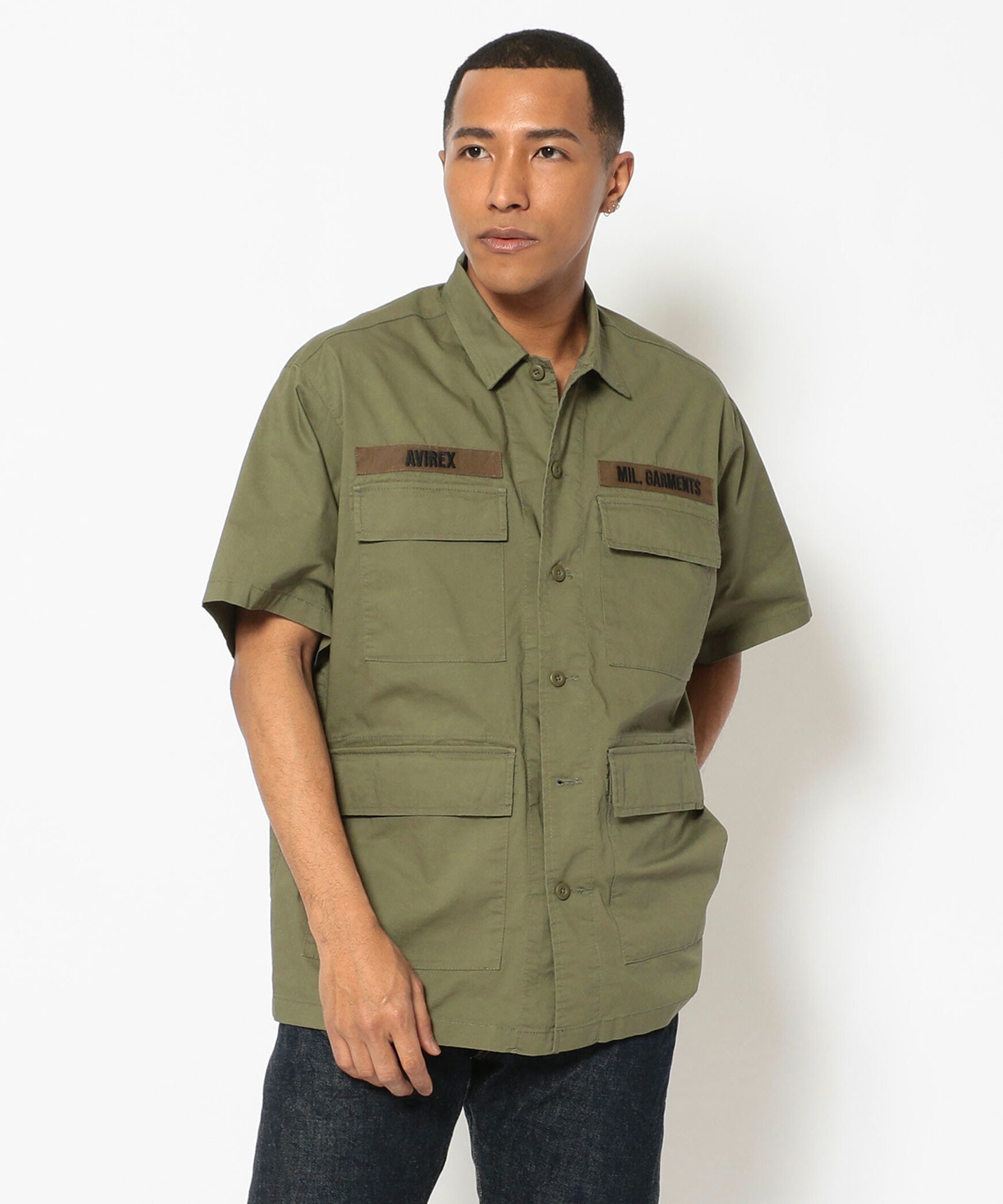 AVIREX バギーフィット B.D.U シャツ/BAGGY FIT B.D.U SHIRT アヴィレックス トップス シャツ・ブラウス グリーン ブラック ホワイト