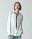 allureville ジョーゼット細パイピングブラウス アルアバイル トップス その他のトップス ベージュ ホワイト ネイビー【送料無料】