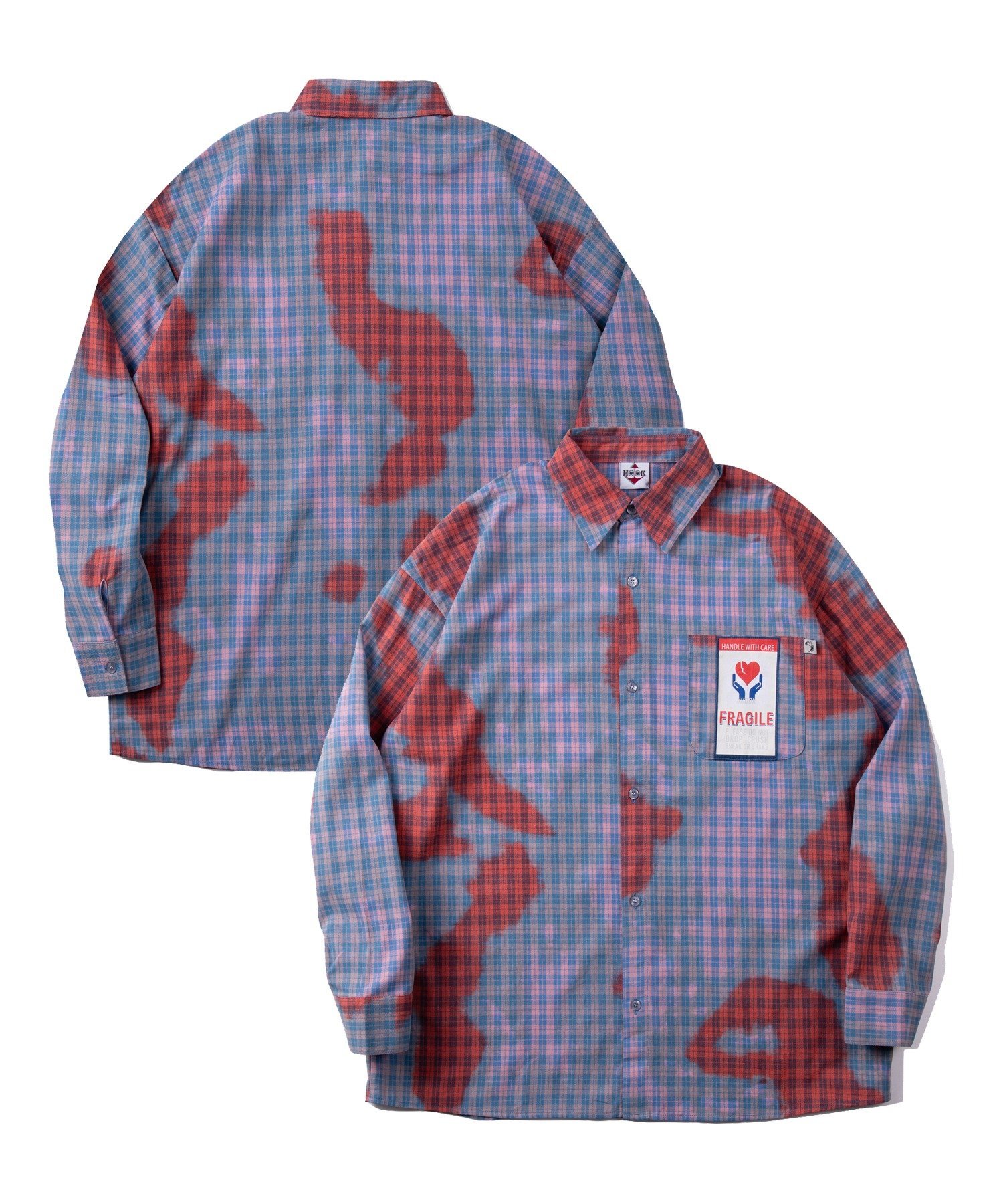 【SALE/10%OFF】HOOK HOOK -original-/配色タイダイ染めチェック柄長袖シャツ アイモハ トップス シャツ・ブラウス ブルー【送料無料...