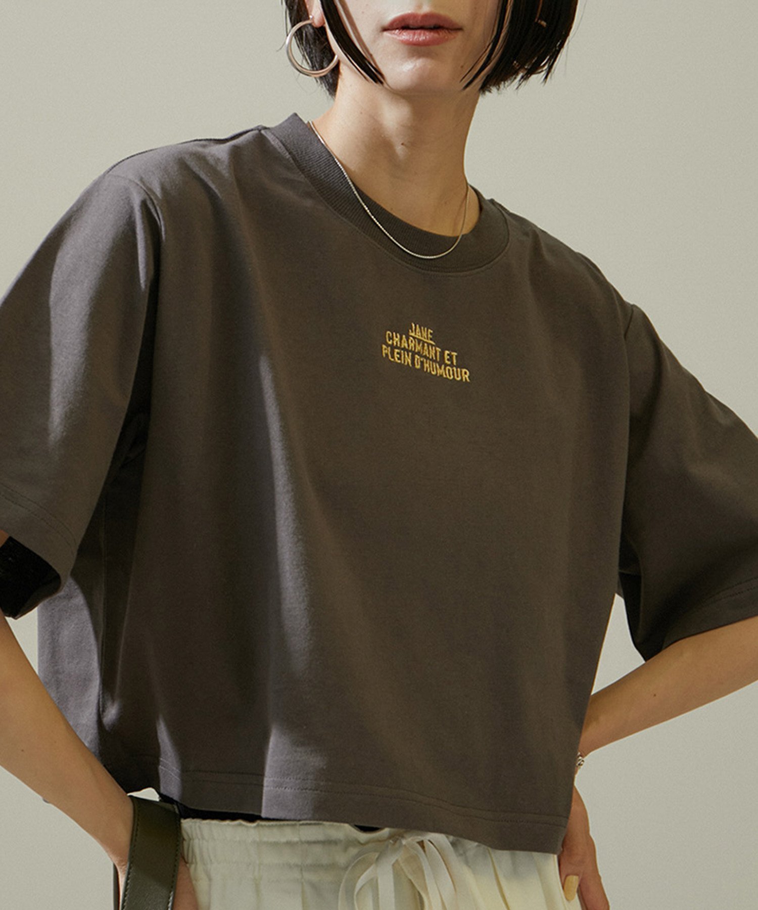 SALON adam et rope' 【WEB限定】JANEエンブロイダリークロップドTシャツ サロン アダム エ ロペ トップス カットソー・Tシャツ ホワイト グレー【送料無料】