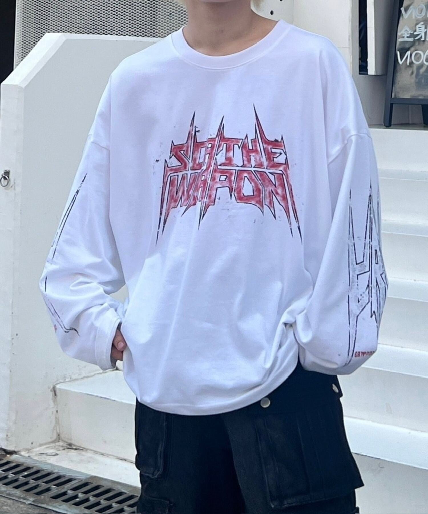 Chikashitsu + 【Chikashitsu +】oversized print long sleeve オーバーサイズ ロンT 長袖トップス ネバーマインドザエックスユー／チカシツプラス トップス カットソー・Tシャツ ブラック ホワイト【送料無料】