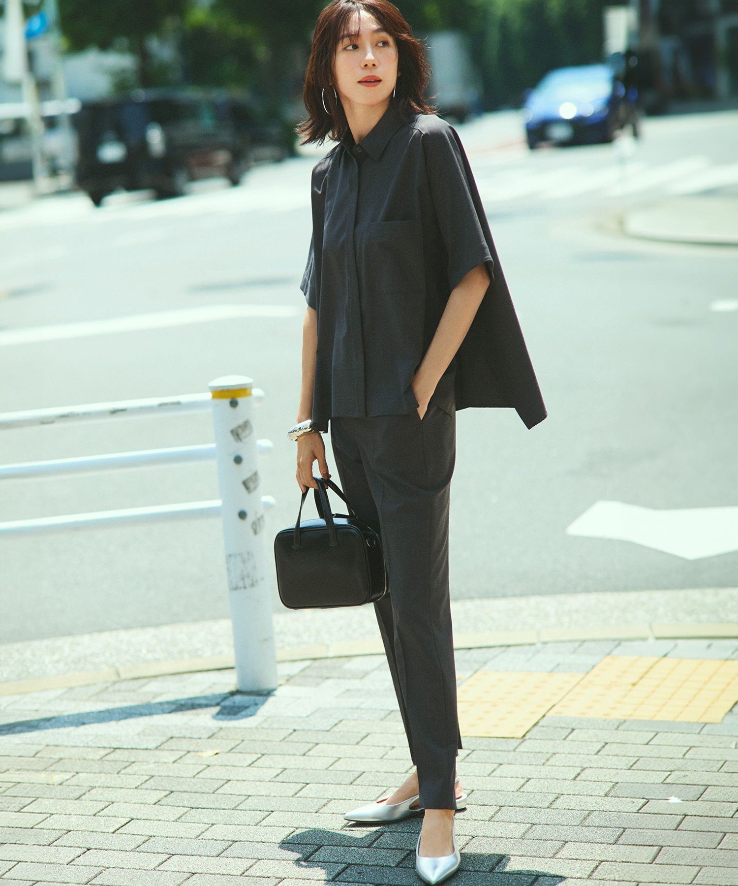 23区 L 【洗える】TWマットクロス スティック パンツ ニジュウサンク パンツ その他のパンツ グレー ブラウン