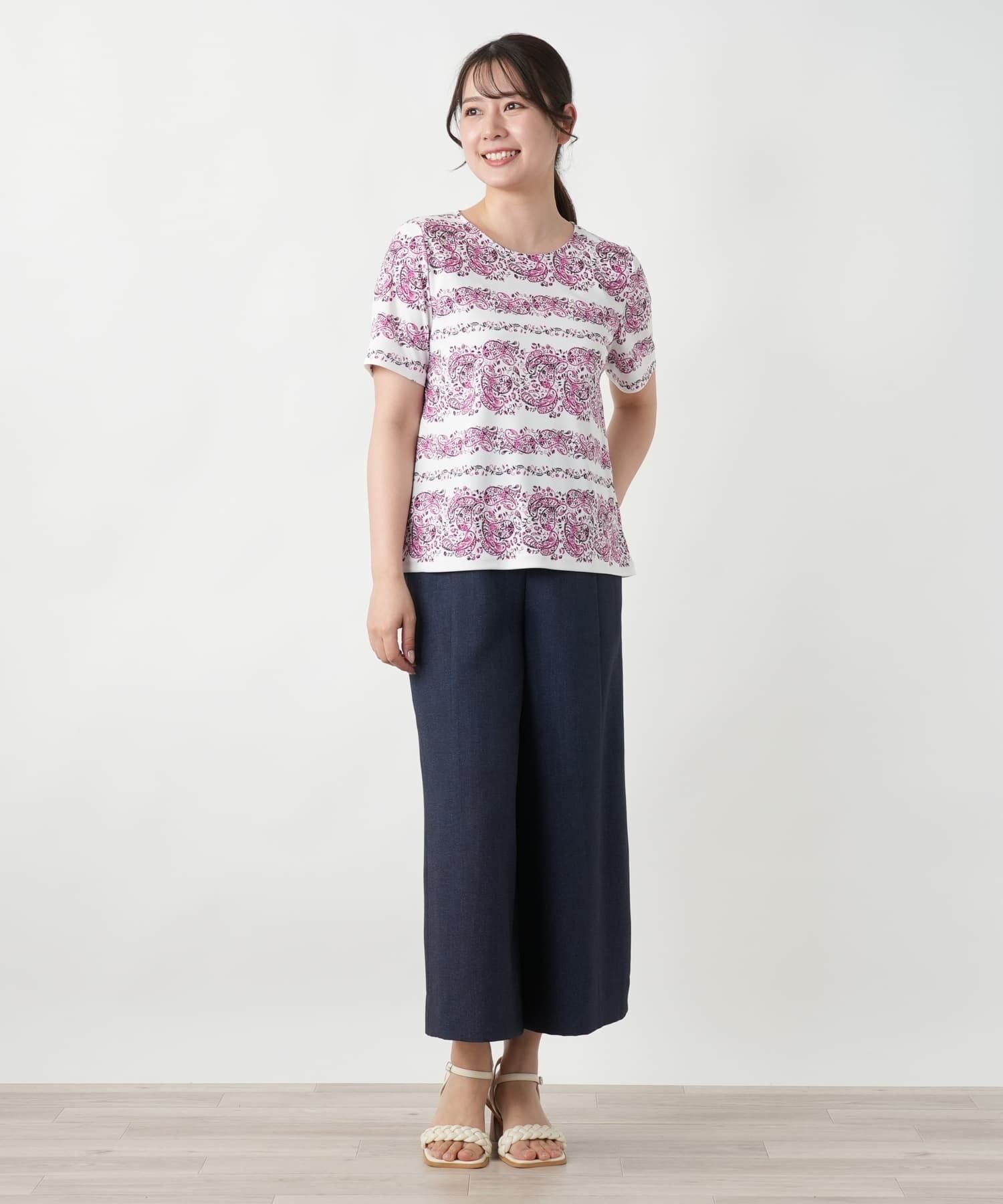 Leilian ペイズリーカットソー レリアン トップス カットソー・Tシャツ ブルー レッド