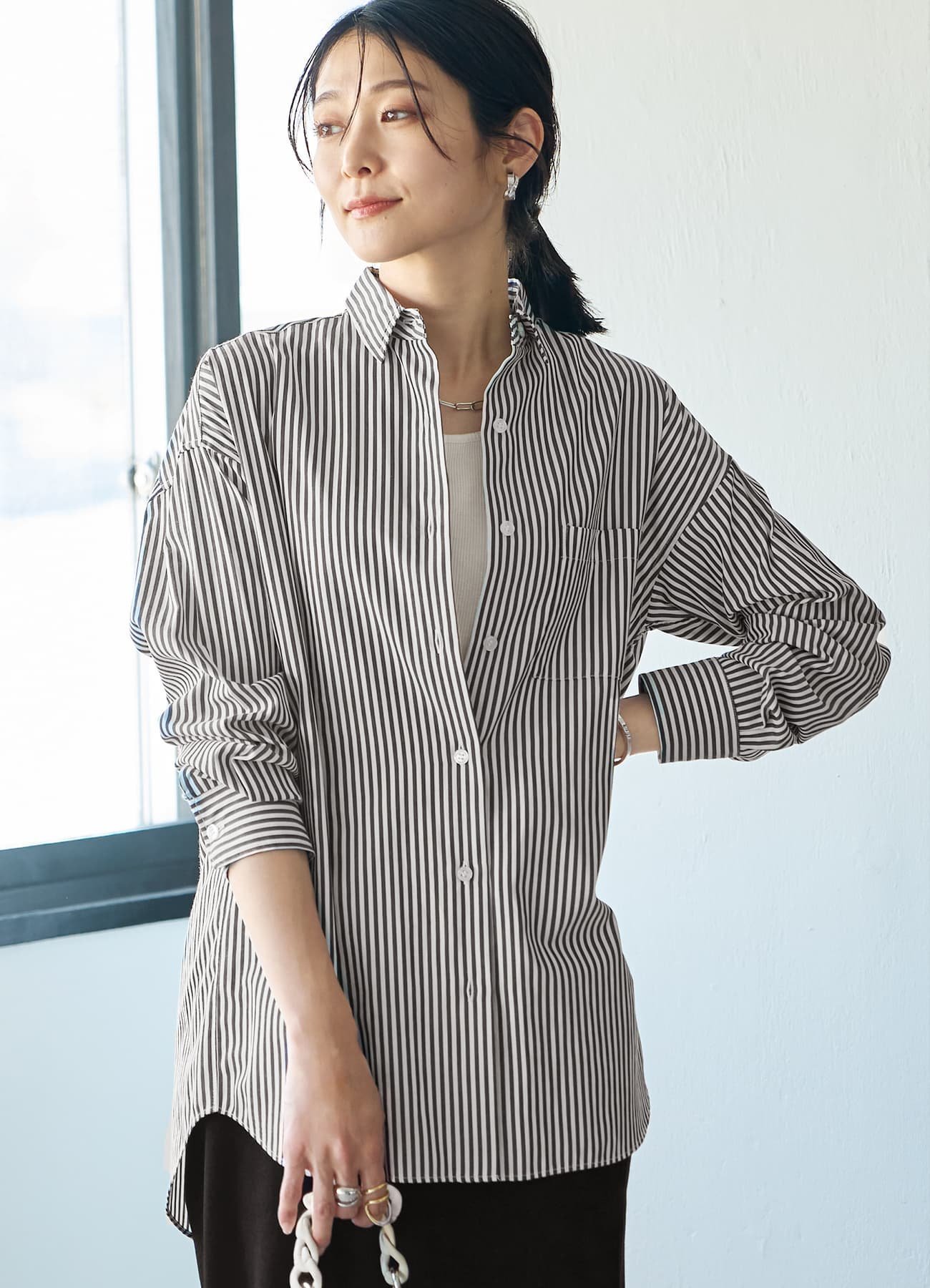 STYLE DELI ベーシックストライプ柄シャツB スタイルデリ トップス シャツ・ブラウス ブラック