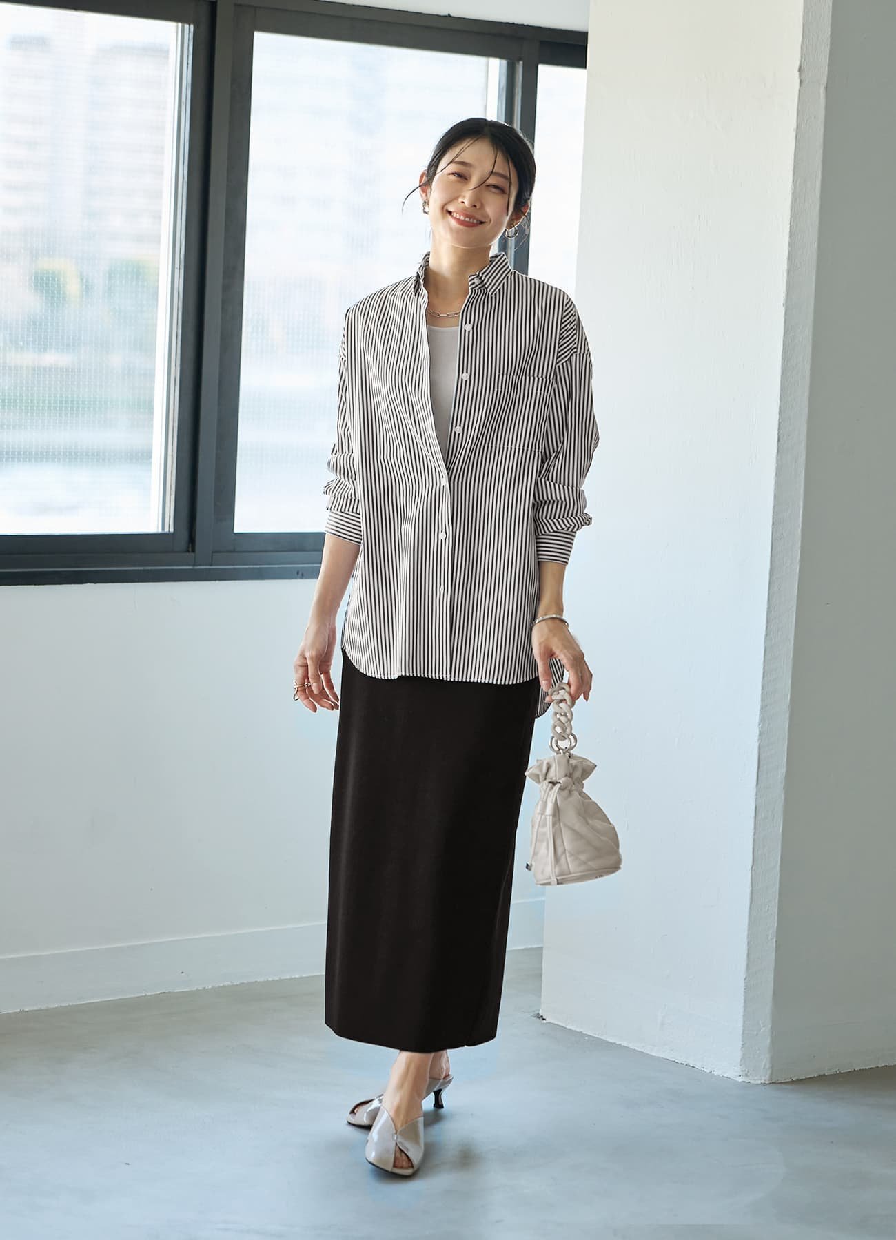 STYLE DELI ベーシックストライプ柄シャツB スタイルデリ トップス シャツ・ブラウス ブラック
