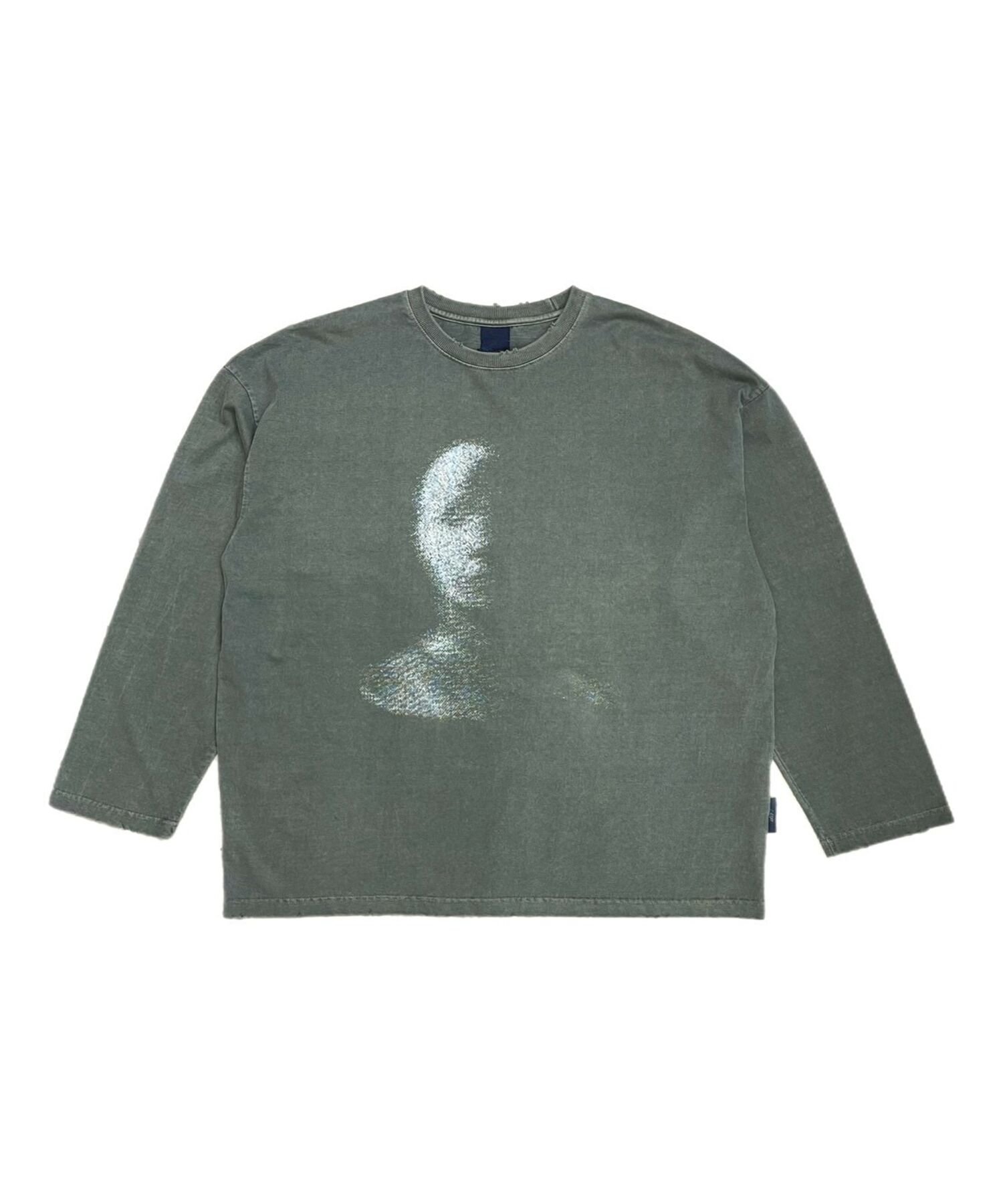 Chikashitsu + 【Chikashitsu +】oversized shadow print damage long sleeve オーバーサイズ ロンT ネバーマインドザエックスユー／チカシツプラス トップス カットソー・Tシャツ カーキグリーン ブラック【送料無料】