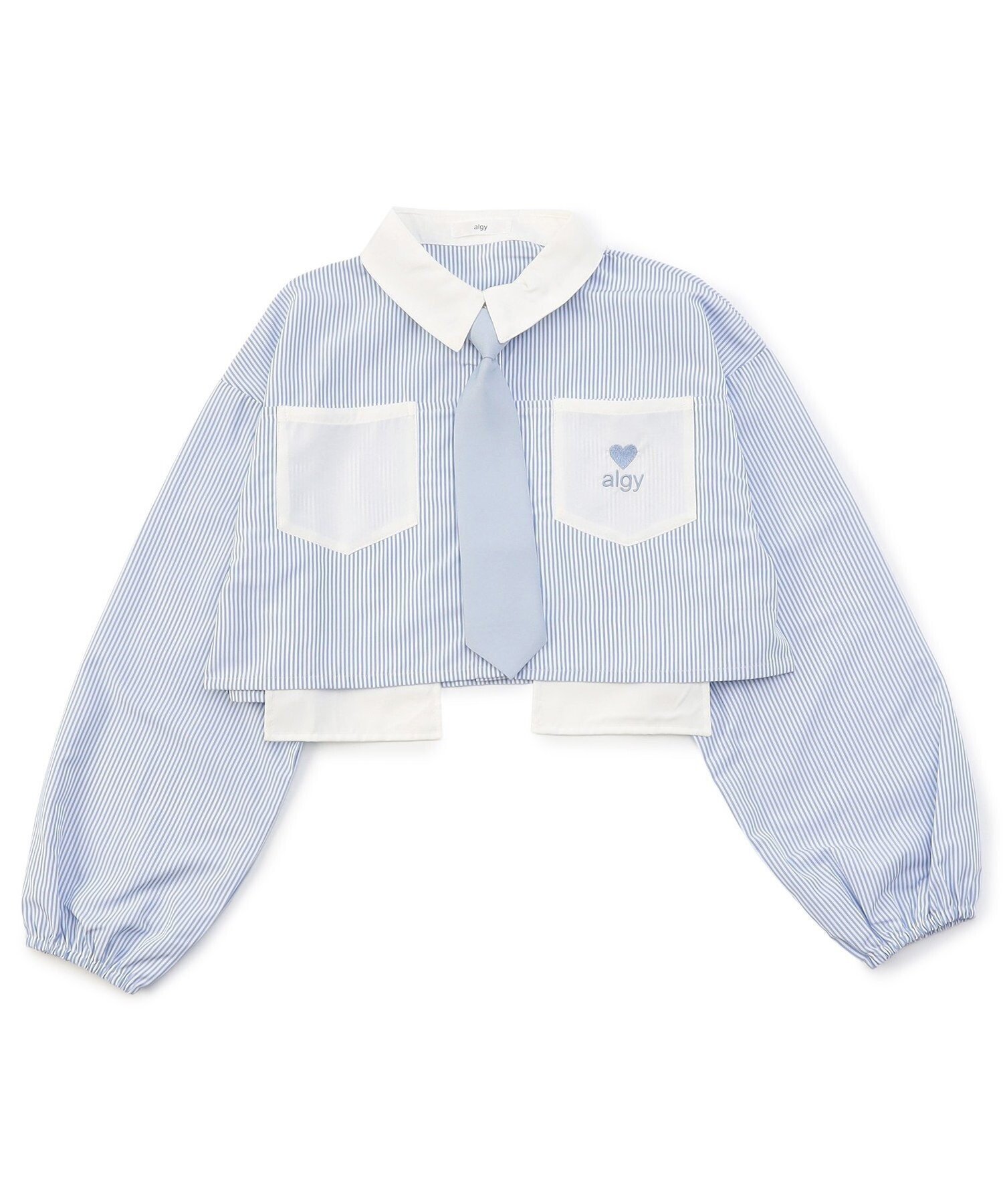 【SALE／60%OFF】algy ネクタイ付きクロップドシャツ エフオーオンラインストア トップス シャツ・ブラウス ホワイト ブルー