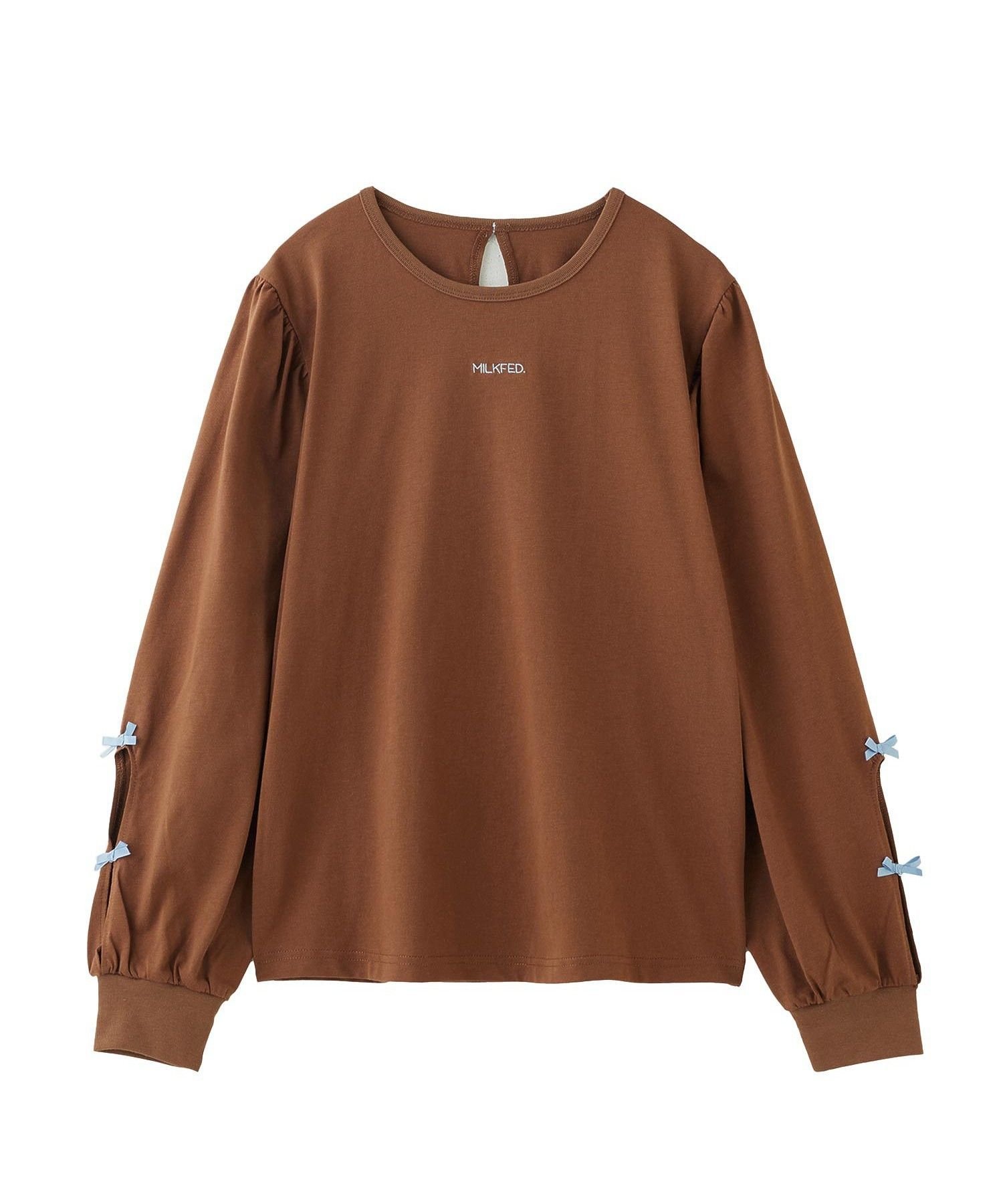 MILKFED. RIBBON L/S TOP ミルクフェド トップス カットソー・Tシャツ ホワイト ブラウン ブラック