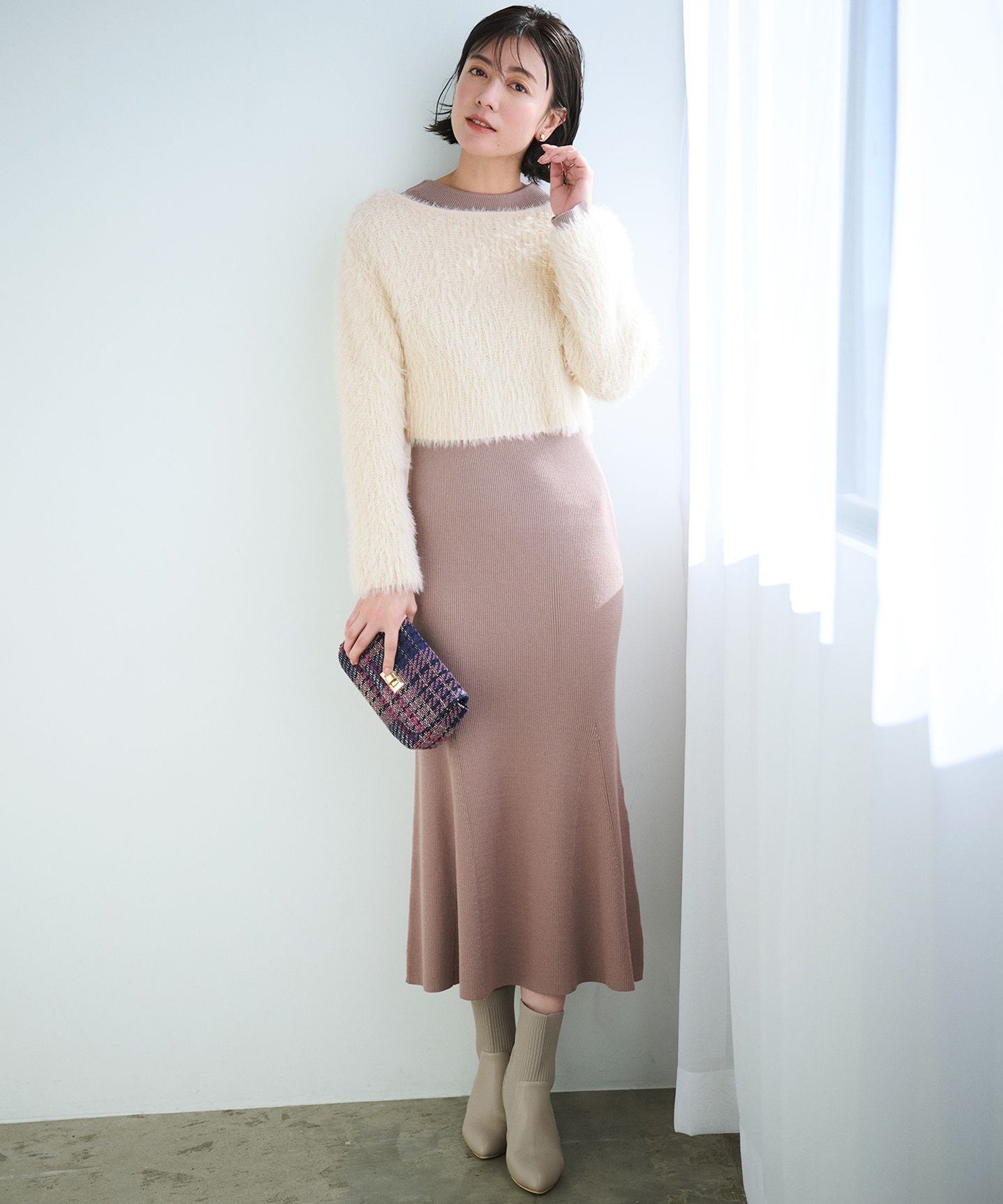 【SALE／50%OFF】ANY SIS L 【2SET】シャギー ニット × ワンピース セット エニィスィス ワンピース・..