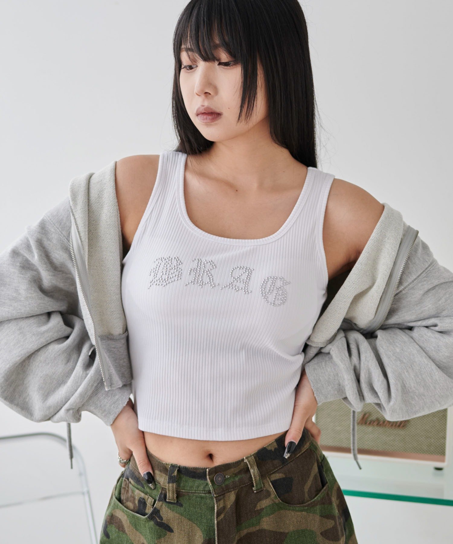 【SALE／11%OFF】WEGO LADY'S ロゴスタッズカップインタンク ウィゴー トップス ノースリーブ・タンクトップ ホワイト