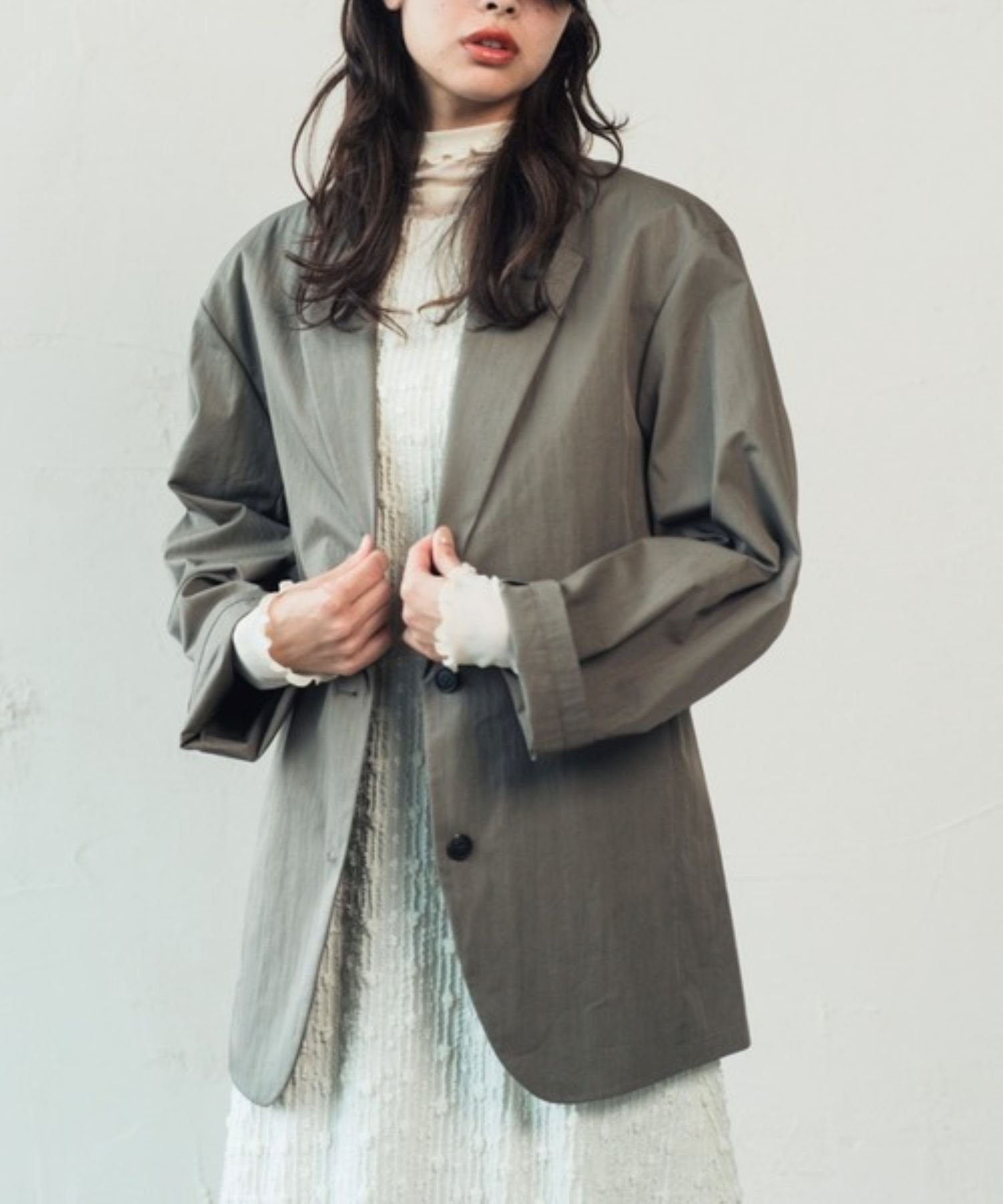 ORIENT MILLINERY Single Oversized Jacket ｜ シングル オーバーサイズ テーラードジャケット オリエント ミリナリー ジャケット・アウター テーラードジャケット・ブレザー カーキグリーン グレー
