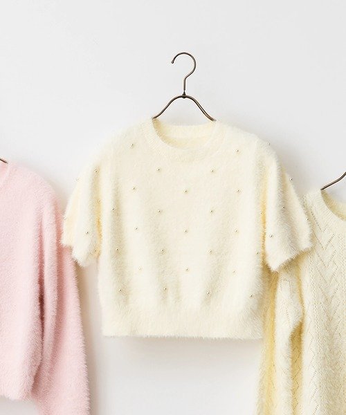 STRAWBERRY-FIELDS パールシャギーニットプルオーバー ストロベリーフィールズ トップス ニット ホワイト【送料無料】