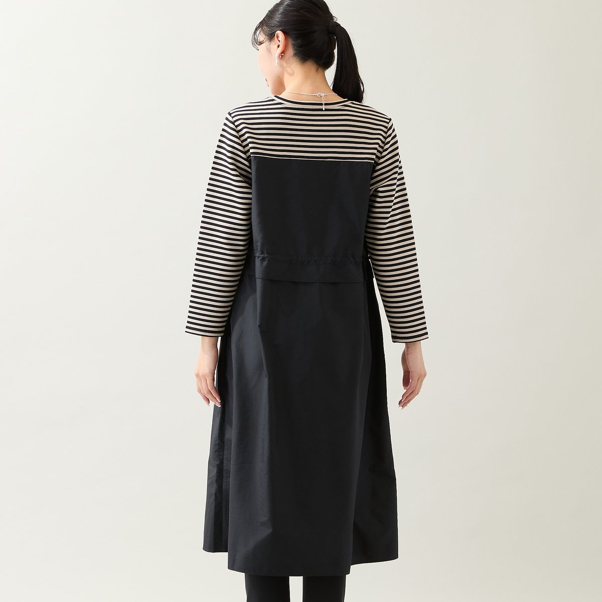 missel 【洗える・体型カバー・L~4Lサイズ】ドッキングワンピース(ボーダー) ミゼール ワンピース・ドレス ワンピース ブラック