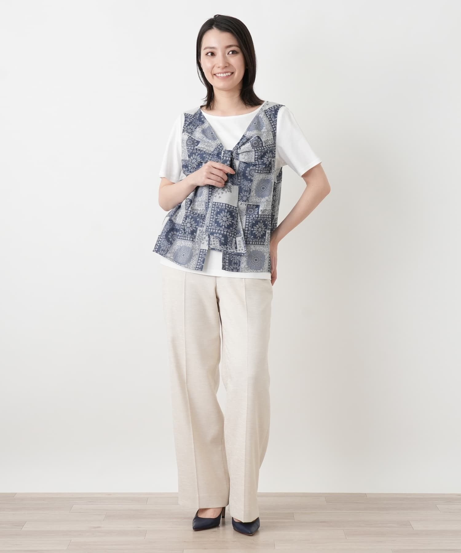 Leilian ペイズリー柄ブラウスアンサンブル【Leilian WHITE LABEL】 レリアン トップス シャツ・ブラウス ブルー