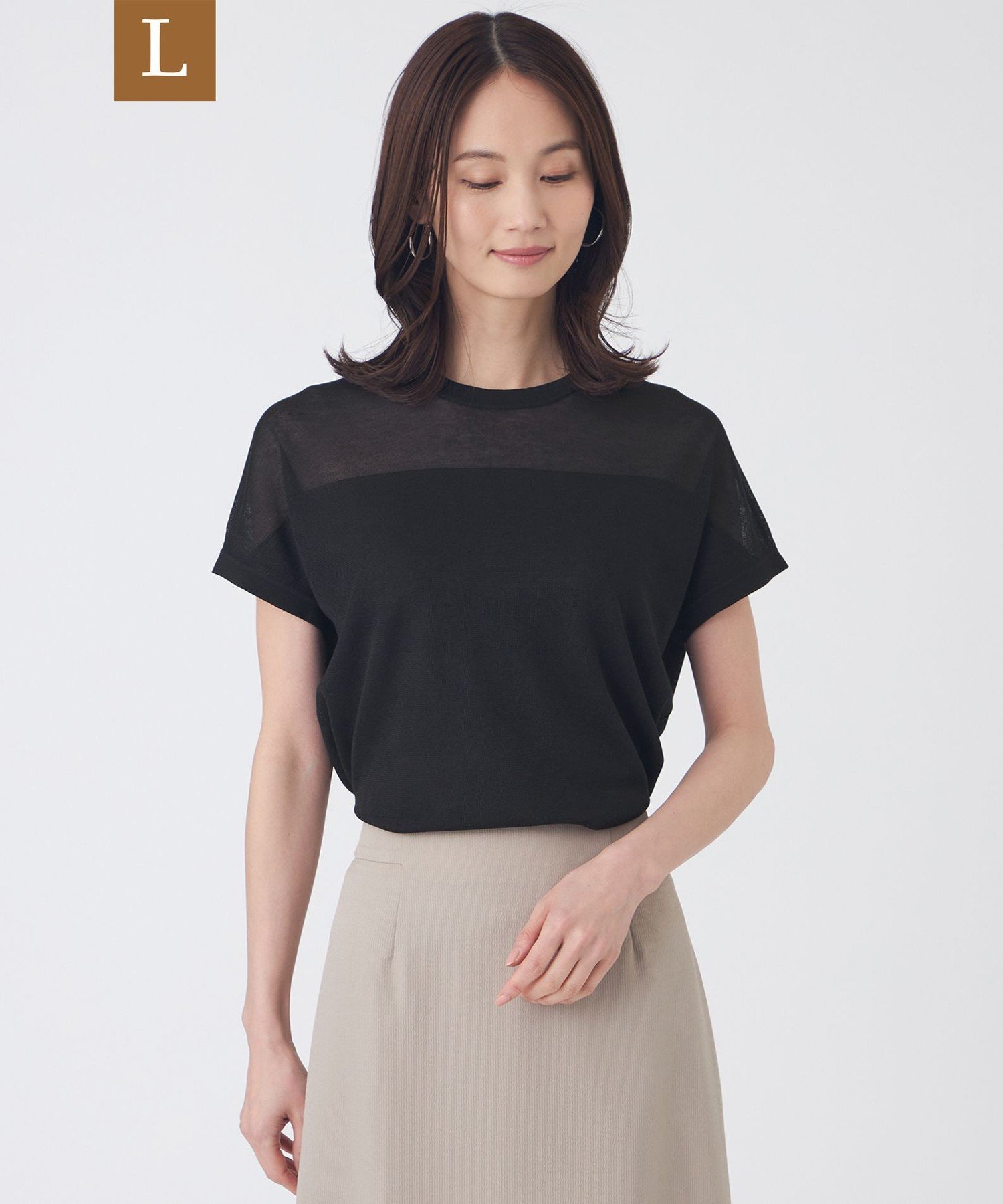 TRANS WORK 【L】【ウォッシャブル】シャイニーシアーニットプルオーバー サンヨー エルサイズ トップス ニット ベージュ ブラック グレー