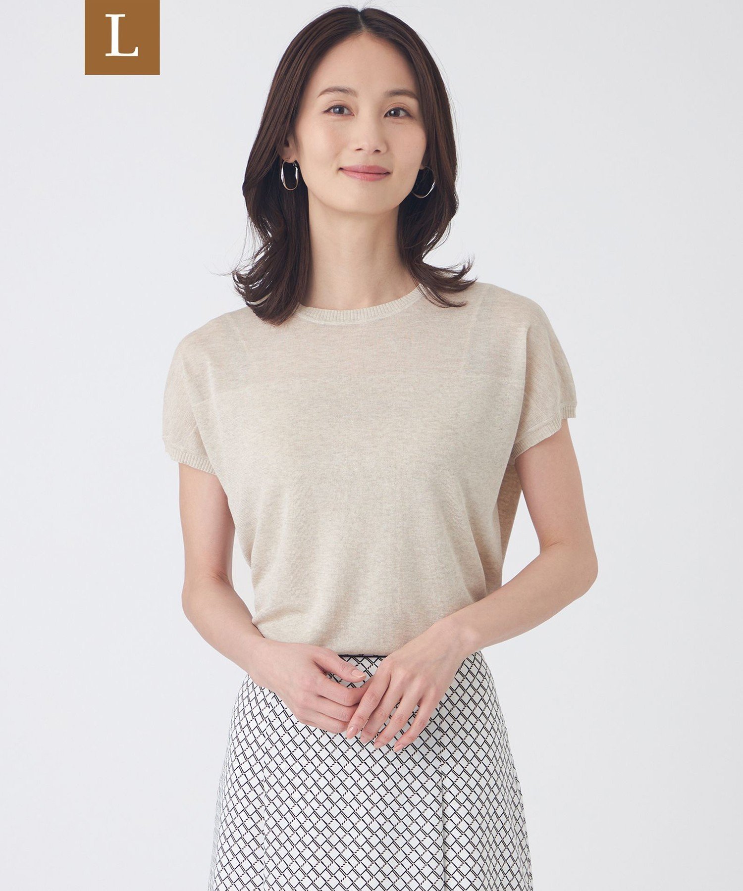 TRANS WORK 【L】【ウォッシャブル】シャイニーシアーニットプルオーバー サンヨー エルサイズ トップス ニット ベージュ ブラック グレー