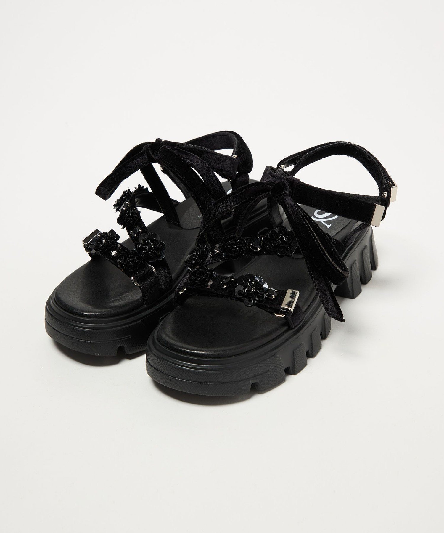 SY UNITED ARROWS ＜SY＞フラワービジューリボン サンダル50↑ オデット エ オディール シューズ・靴 サンダル ブラック グレー