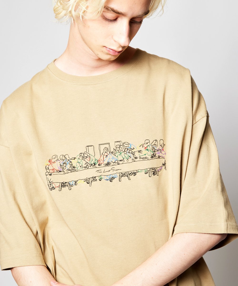 rehacer Last Supper ” 最後の晩餐 ” on Wide Cutsew レアセル トップス カットソー・Tシャツ カーキグリーン ネイビー ホワイト ブラック