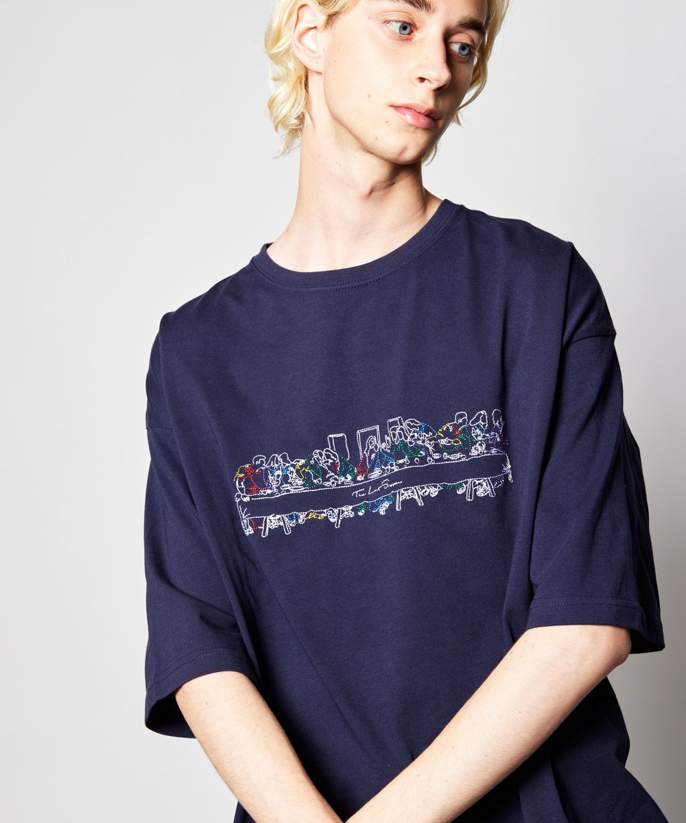rehacer Last Supper ” 最後の晩餐 ” on Wide Cutsew レアセル トップス カットソー・Tシャツ カーキグリーン ネイビー ホワイト ブラック