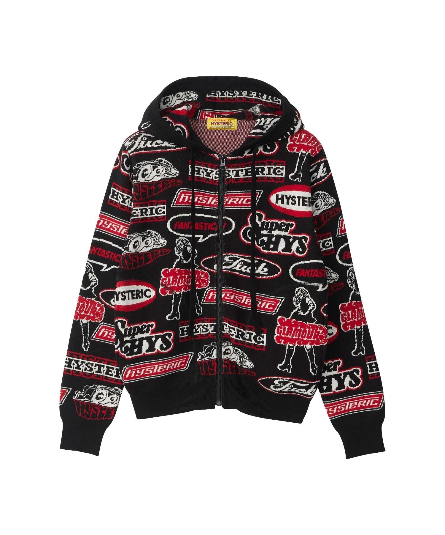 HYSTERIC GLAMOUR FANTASTIC BOX柄ジャカード ショート丈パーカー ヒステリックグラマー トップス パーカー フーディー ブラック ホワイト レッド【送料無料】