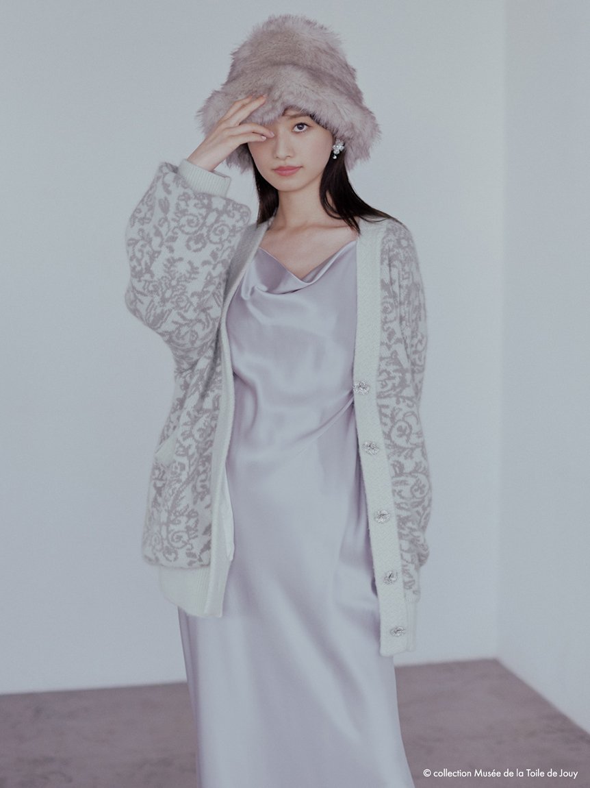 SNIDEL 【Musee de la Toile de Jouy】コラボビジューボタンジャガードカーディガン スナイデル トップス カーディガン ホワイト ネイビー【送料無料】のサムネイル