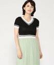 【SALE/78%OFF】SETUP7 SETUP7/(U)クロップドバイカラーVネック半袖ニット セットアップセブン トップス ニット ブラック ブルー ホワイト
